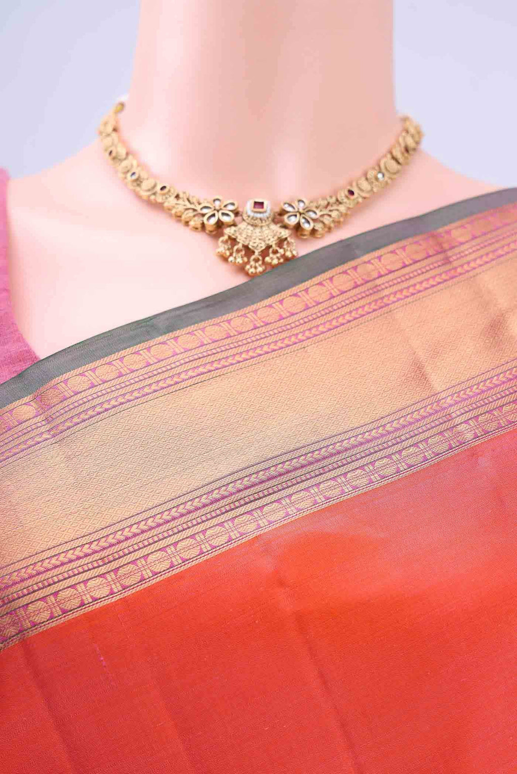 Brick Orange Dual Tone Nangavalli Silk [ Salem ] Saree