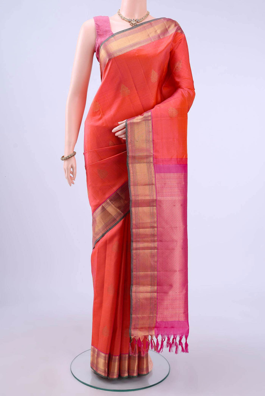 Brick Orange Dual Tone Nangavalli Silk [ Salem ] Saree