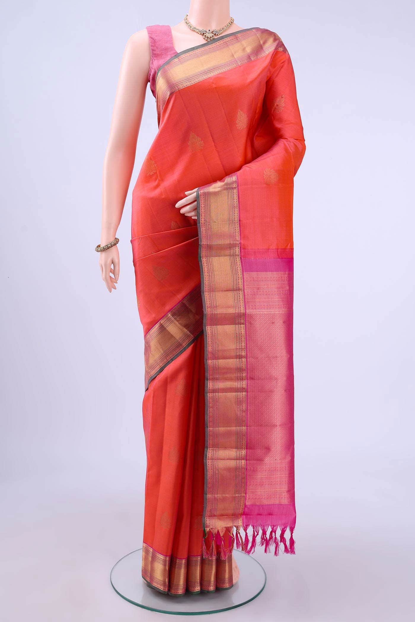 Brick Orange Dual Tone Nangavalli Silk [ Salem ] Saree