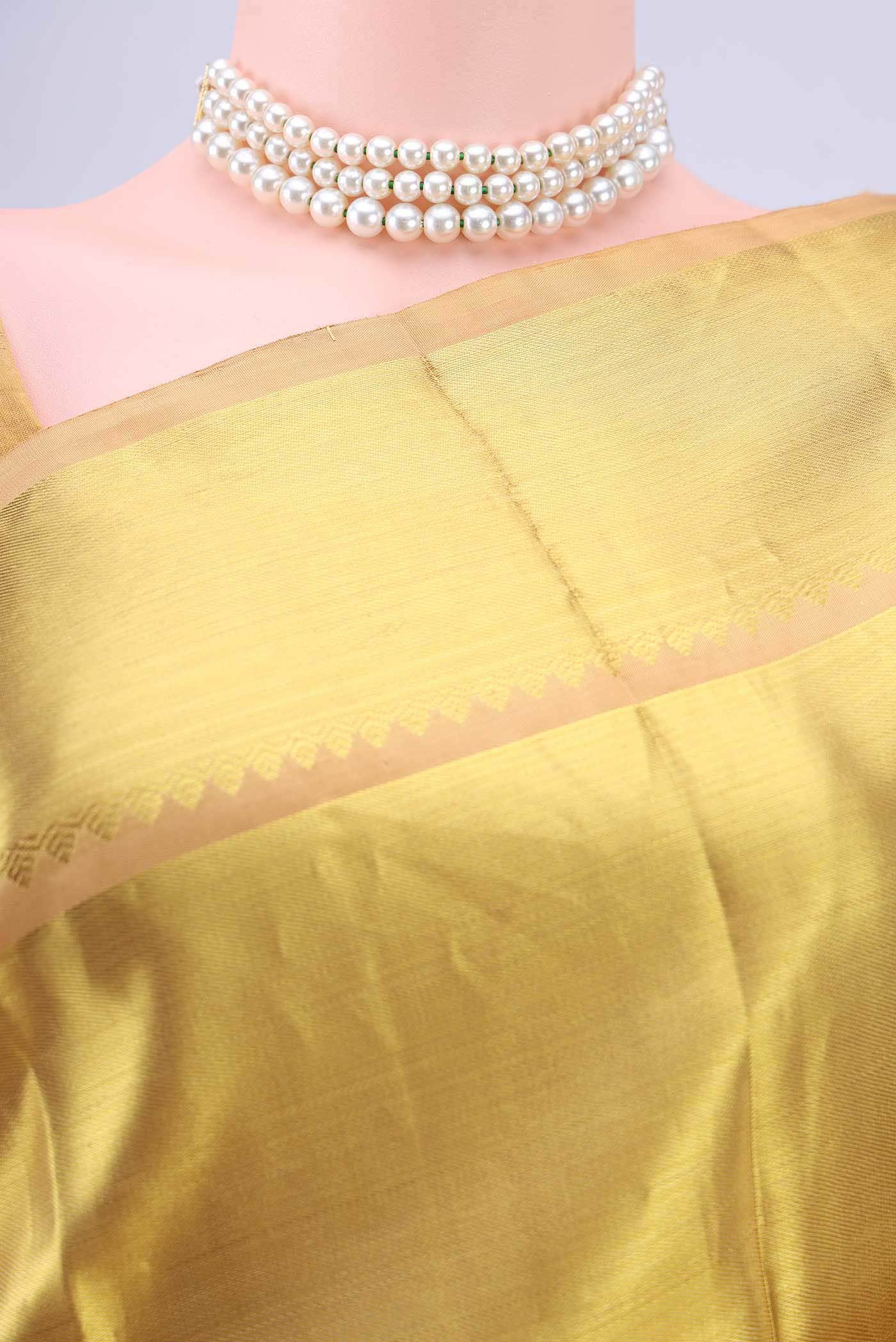 Golden Blended Kanchipuram Silk Saree