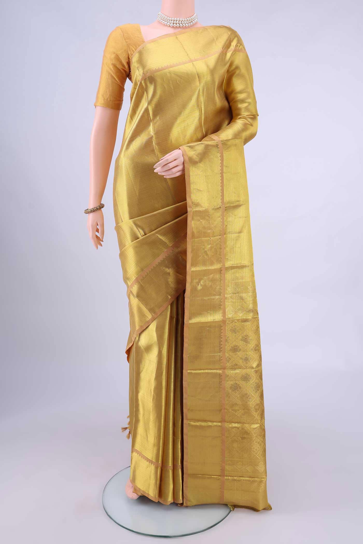 Golden Blended Kanchipuram Silk Saree