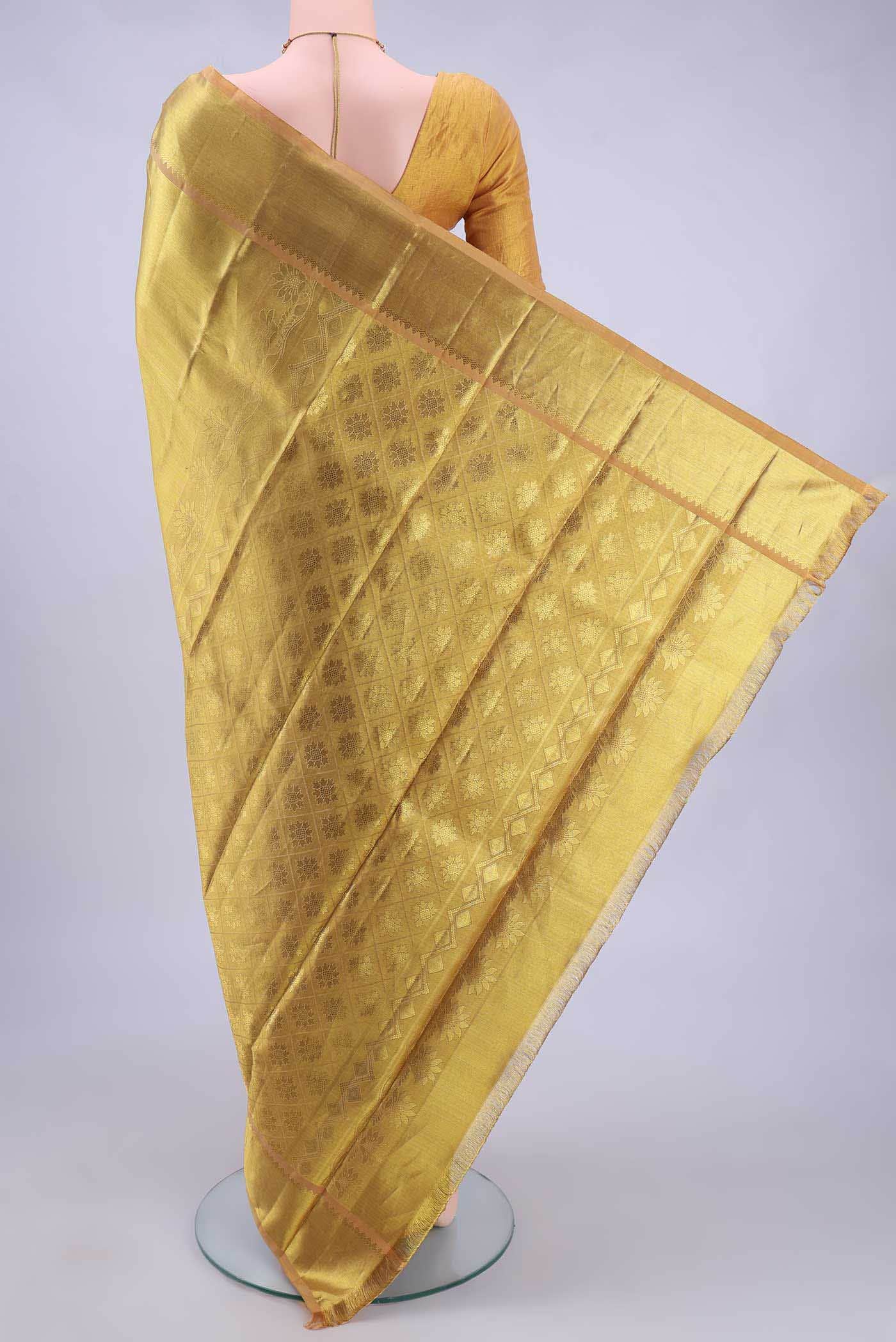 Golden Blended Kanchipuram Silk Saree