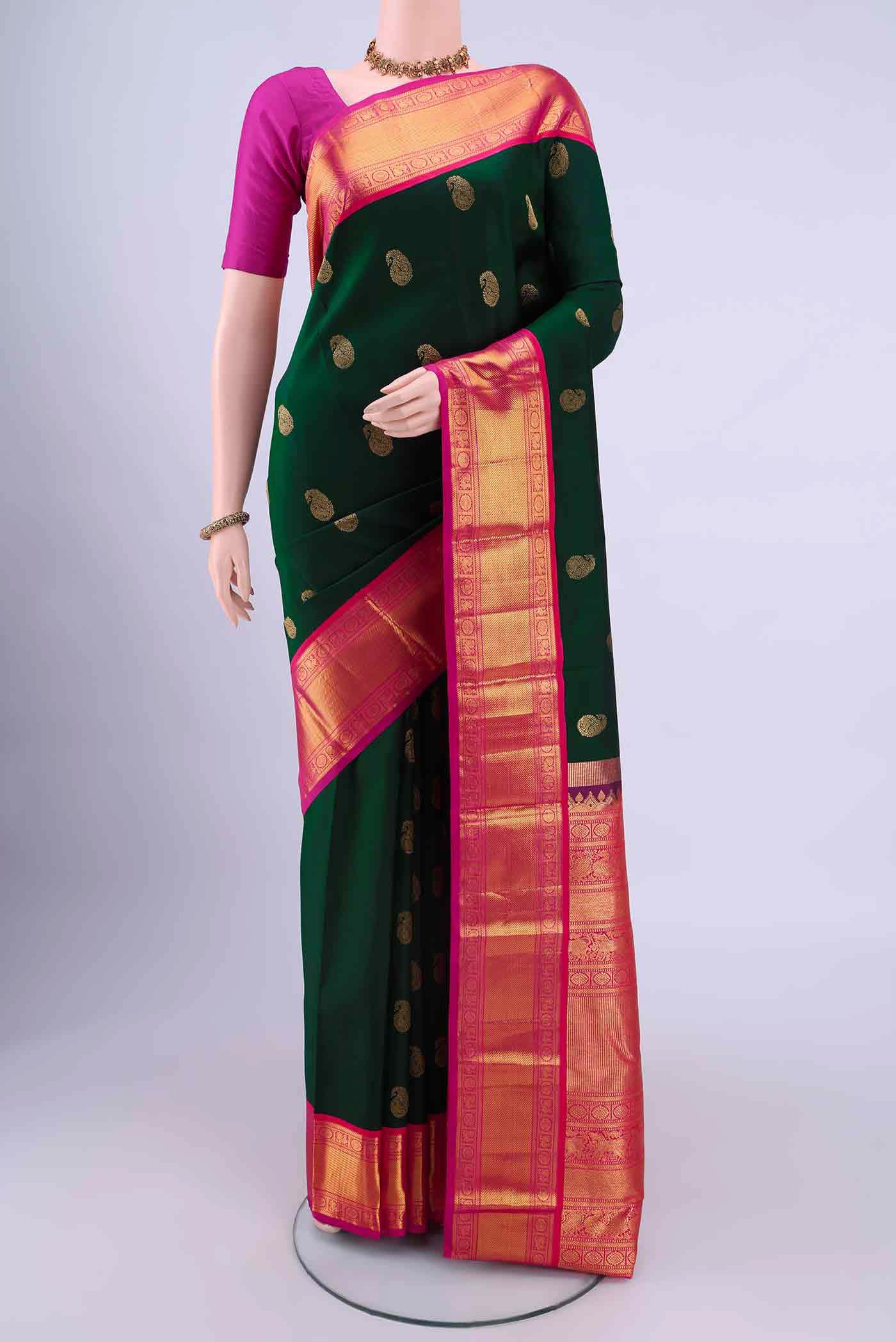 Bottle Green Kanchipuram Saree
