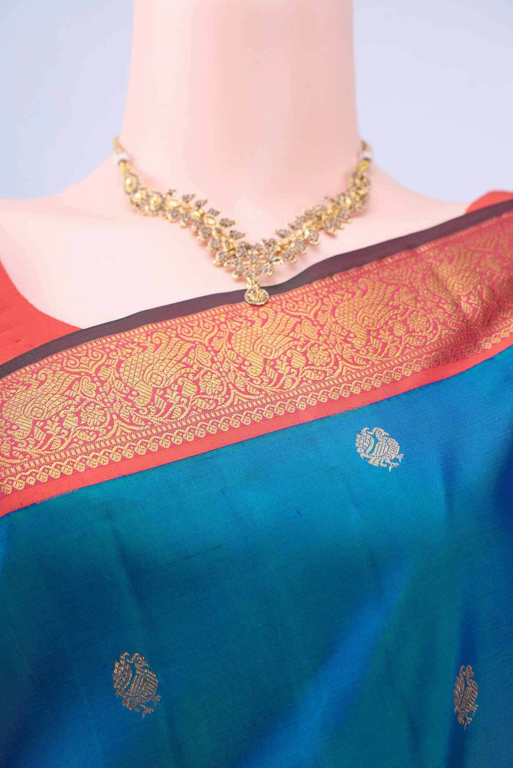 Peacock Blue Kanchipuram Saree