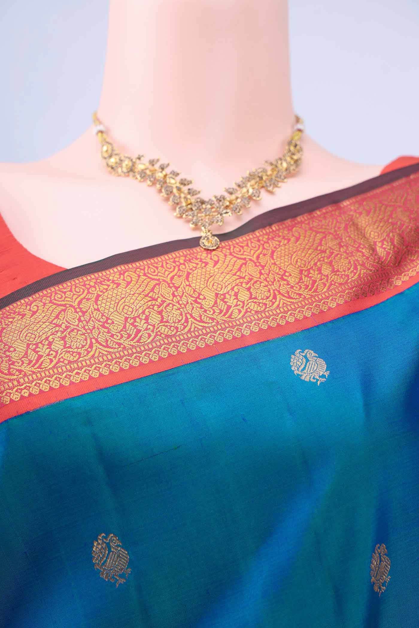 Peacock Blue Kanchipuram Saree