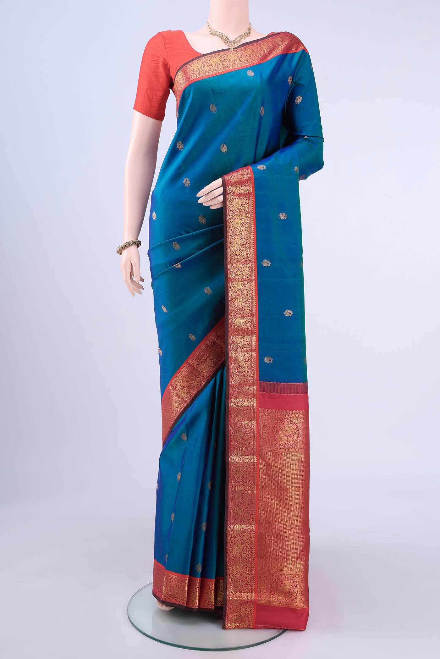 Peacock Blue Kanchipuram Saree