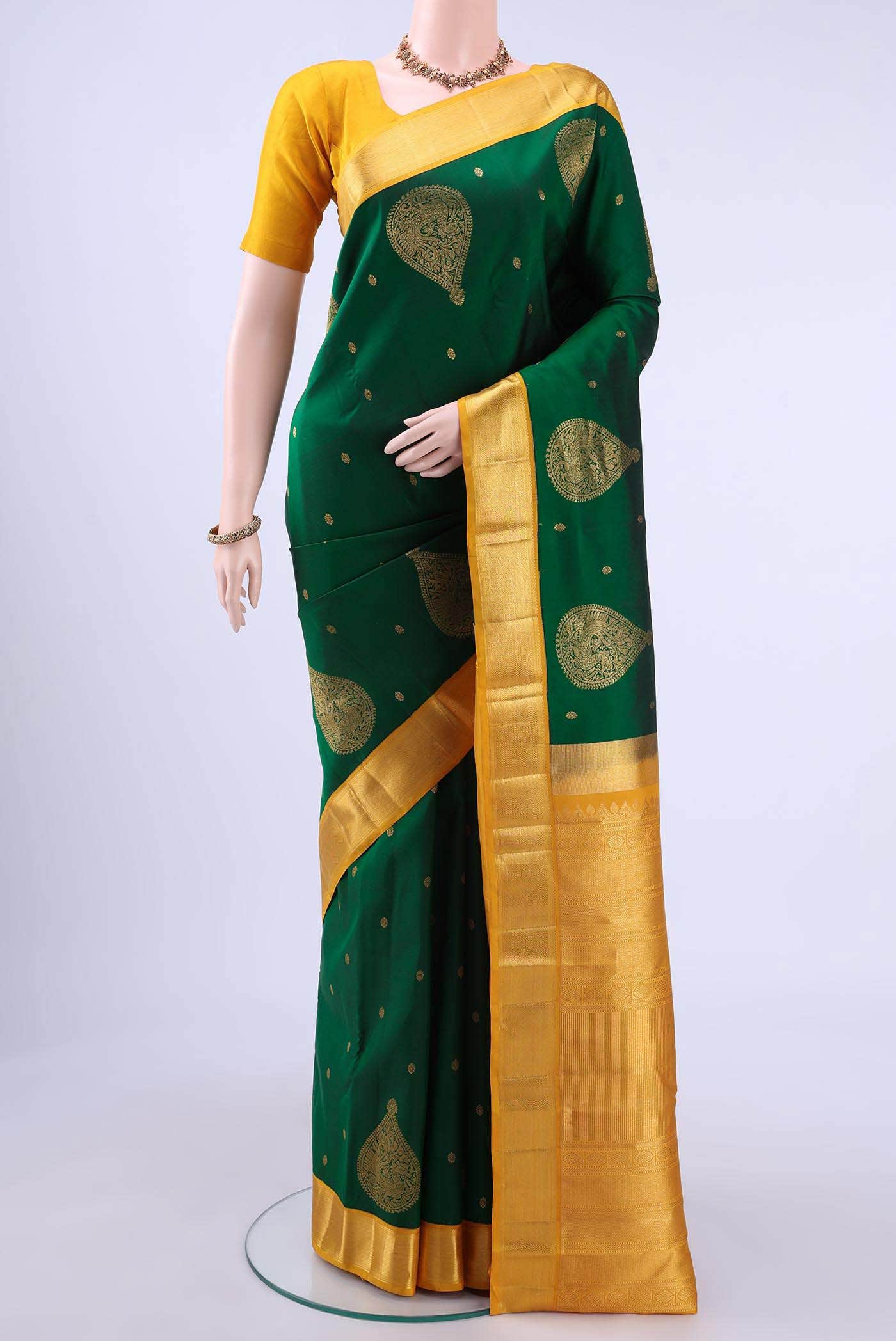Bottle Green Kanchipuram Saree