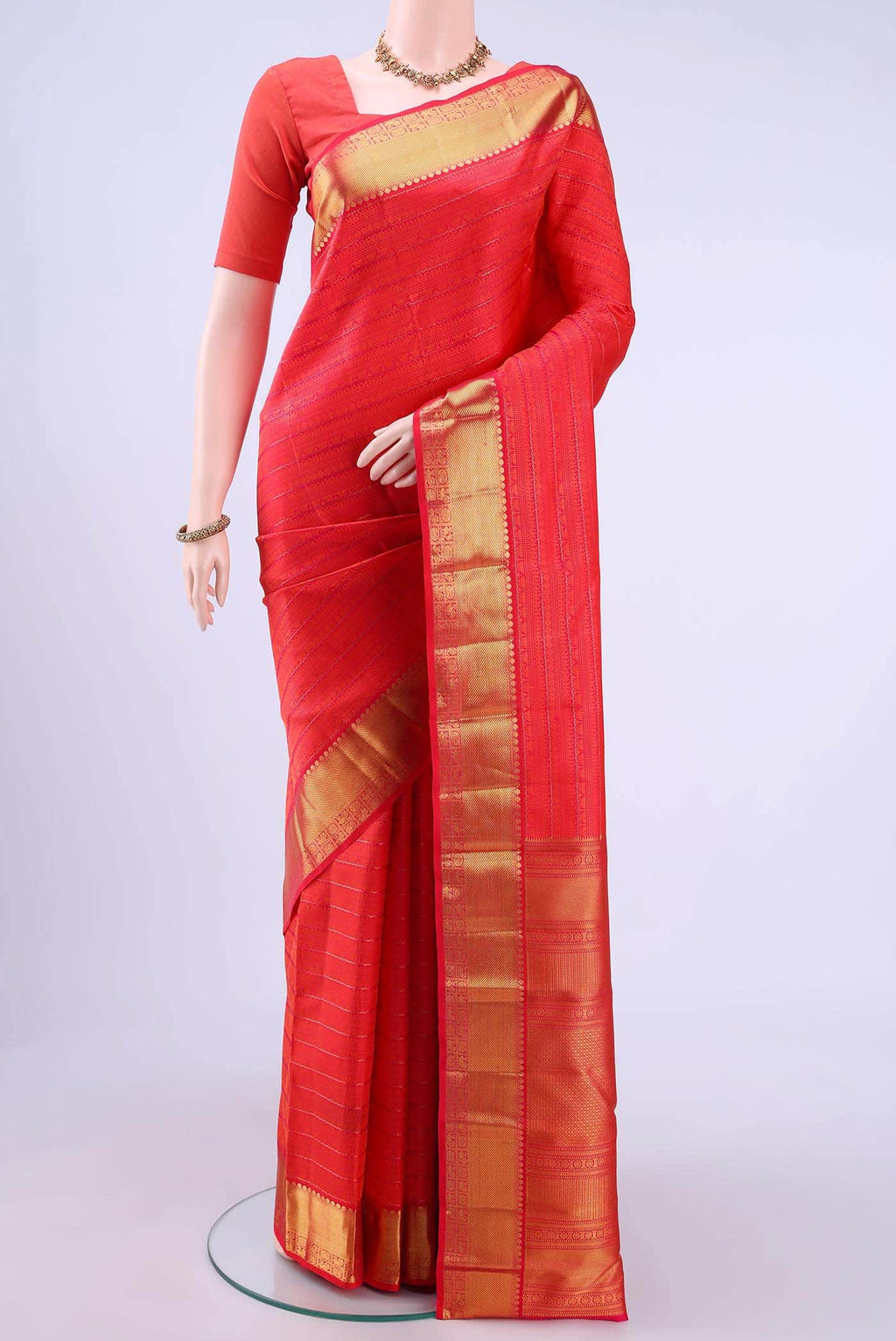 Brick Orange Kanchipuram Saree