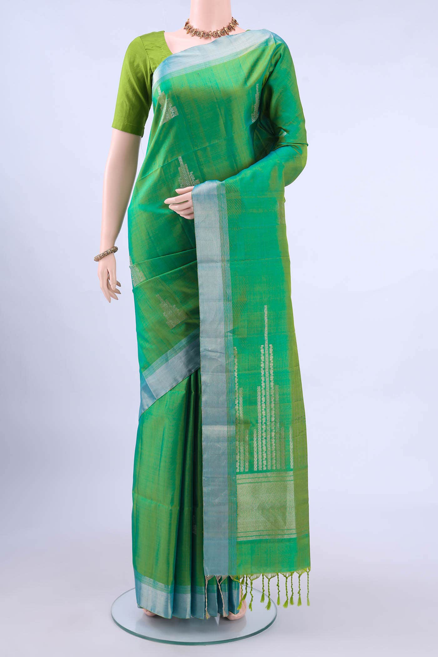 Light Green Dual Tone Soft Silk Saree