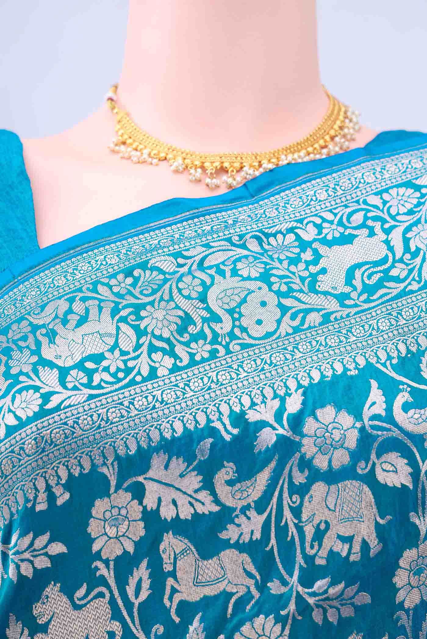 Dark Blue Banarasi Silk Saree