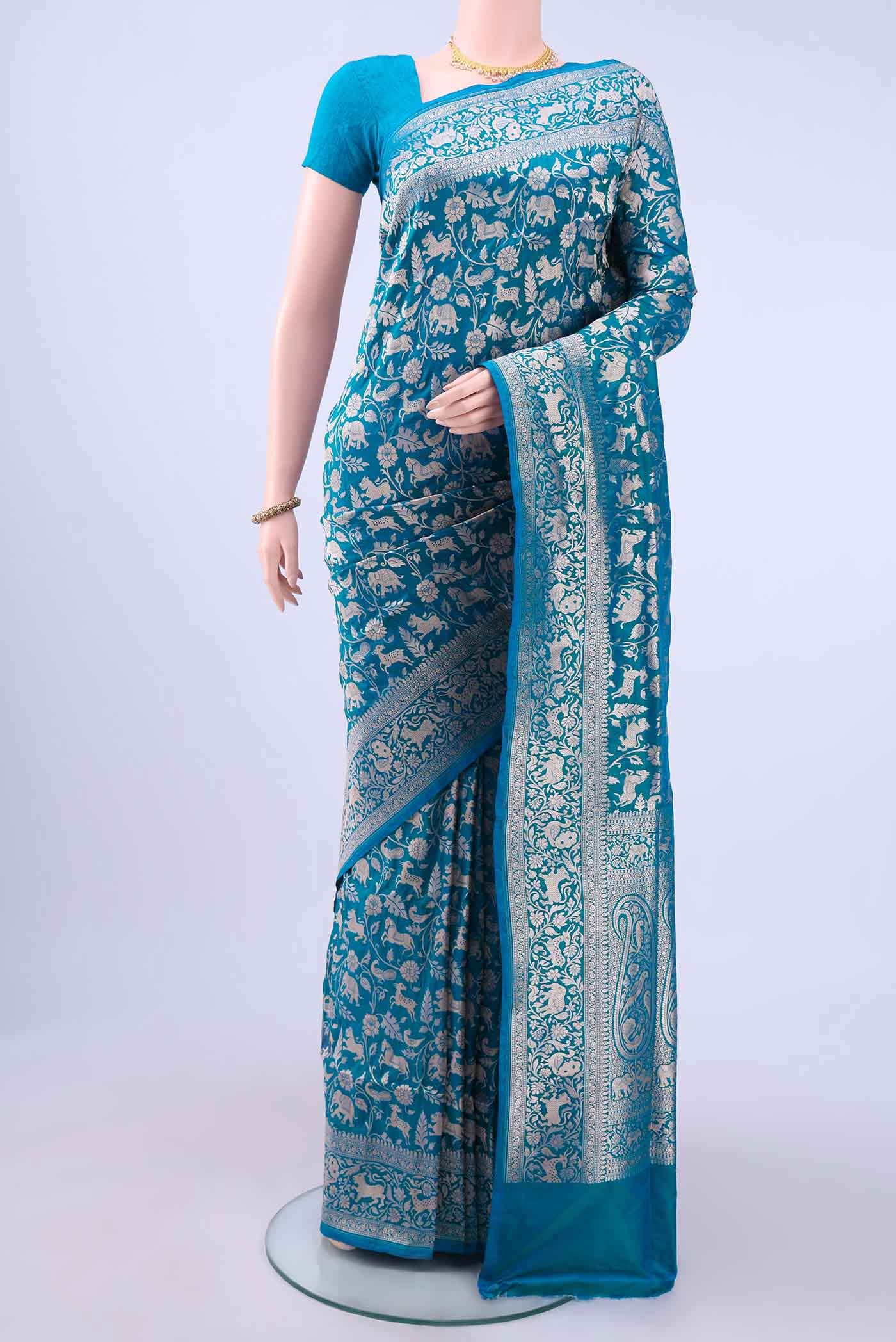 Dark Blue Banarasi Silk Saree