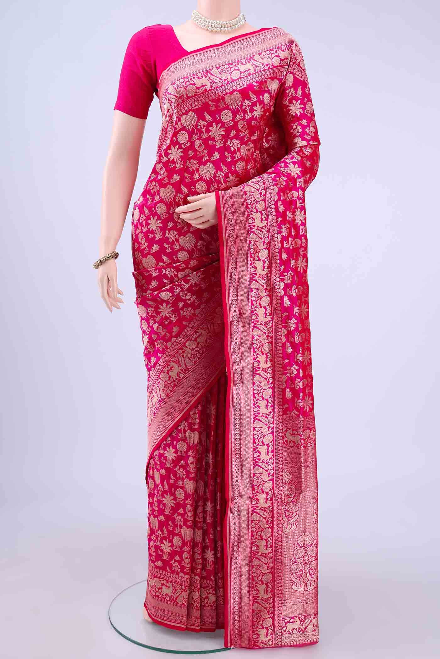 Dark Pink Banarasi Silk Saree