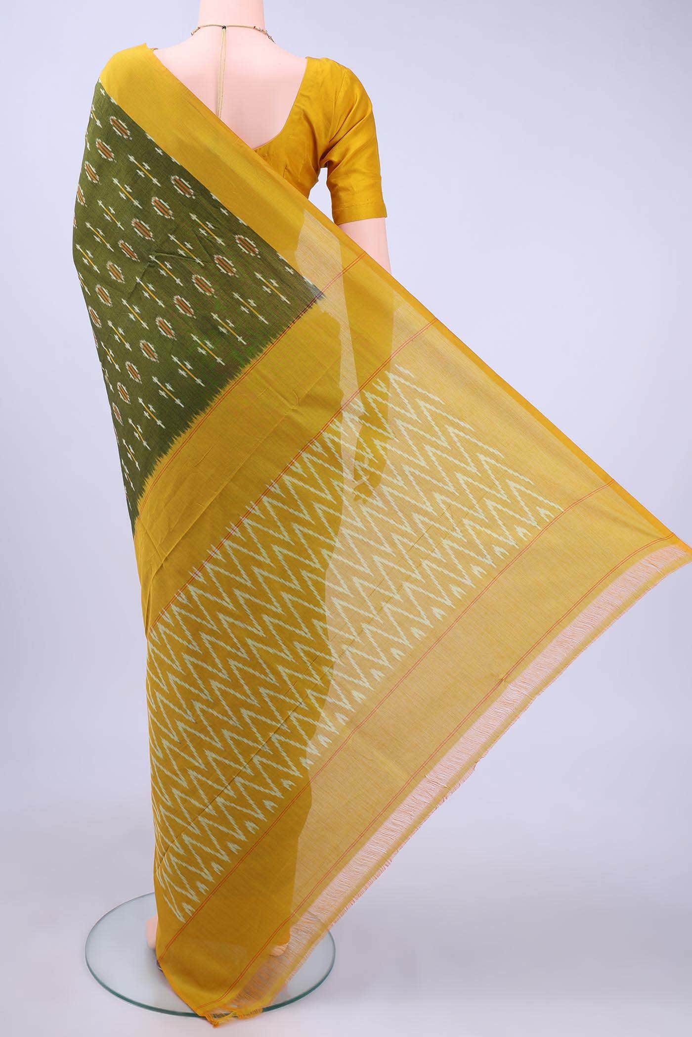 Mehandi Green Pochampally Cotton Saree