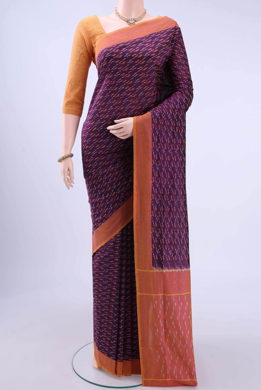 Burgundy Pochampally Cotton Saree