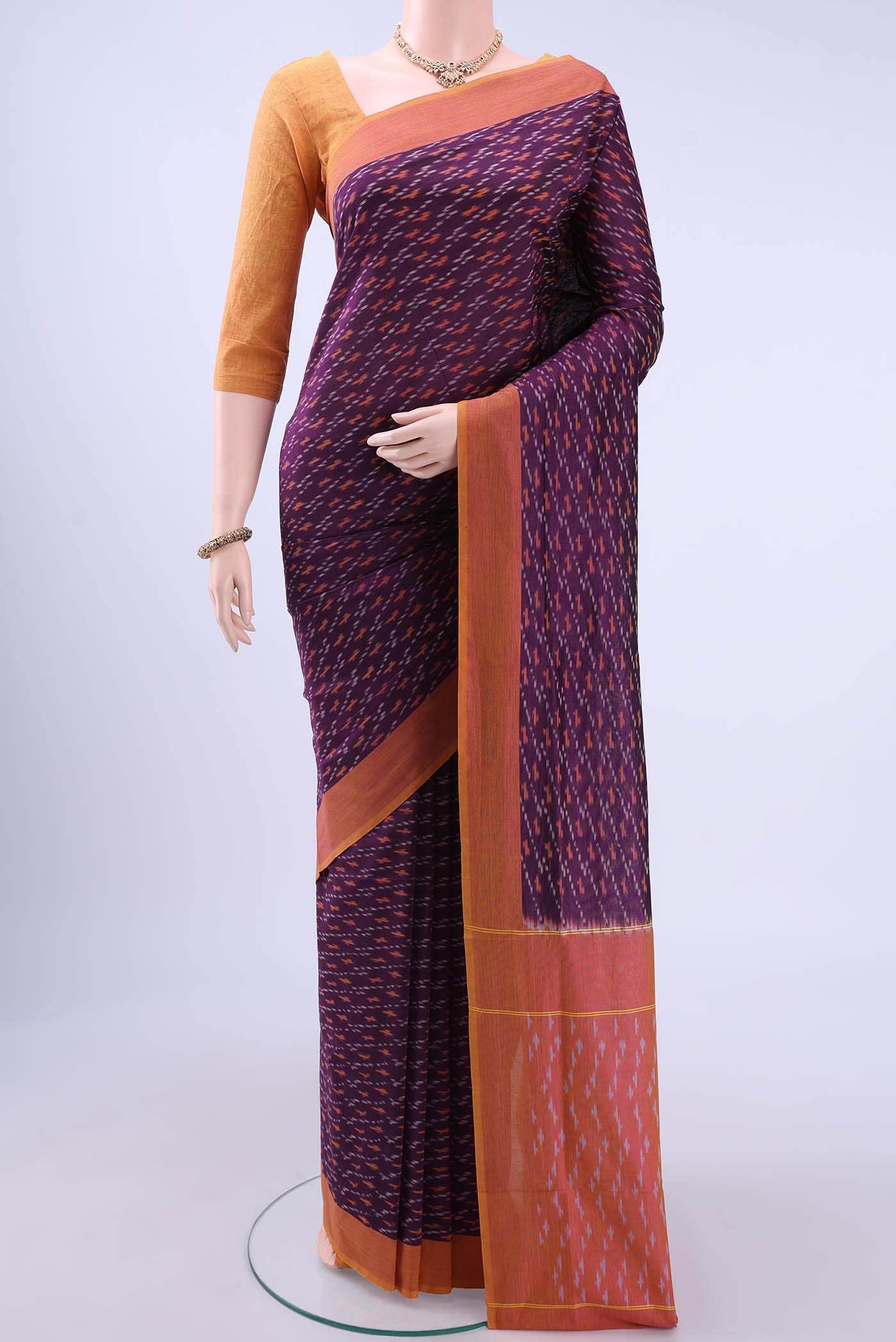 Burgundy Pochampally Cotton Saree