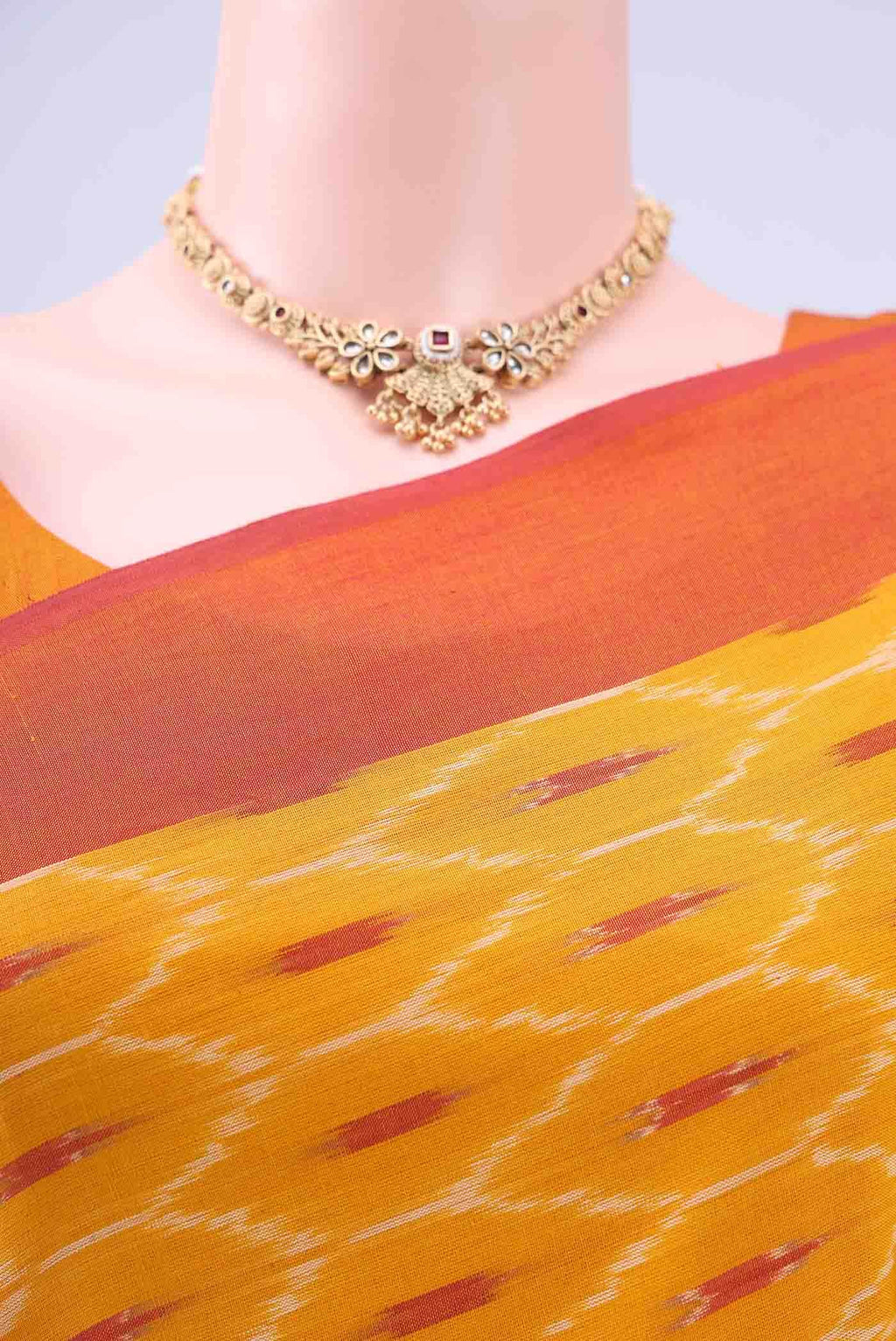 Mustard Pochampally Cotton Saree