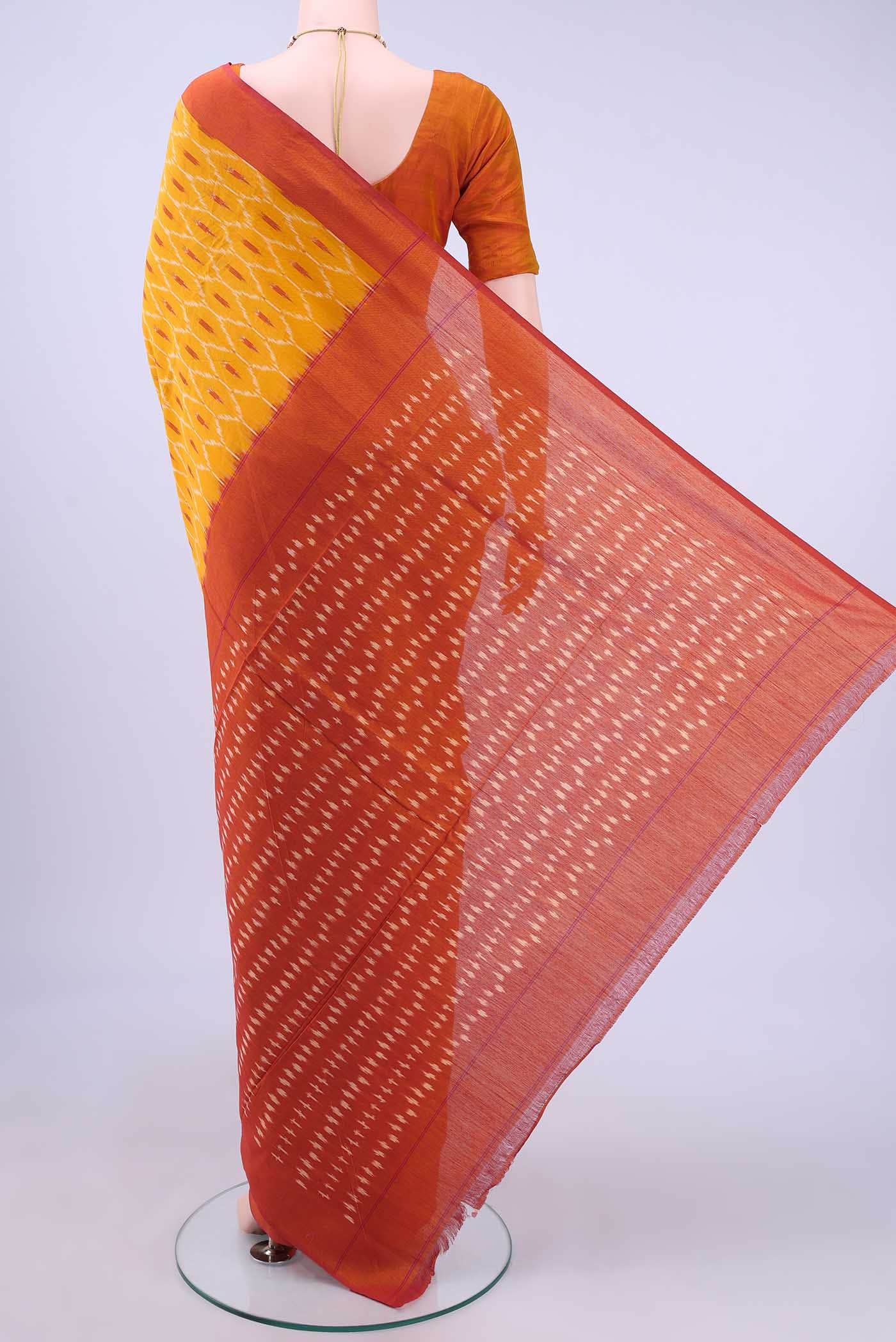 Mustard Pochampally Cotton Saree