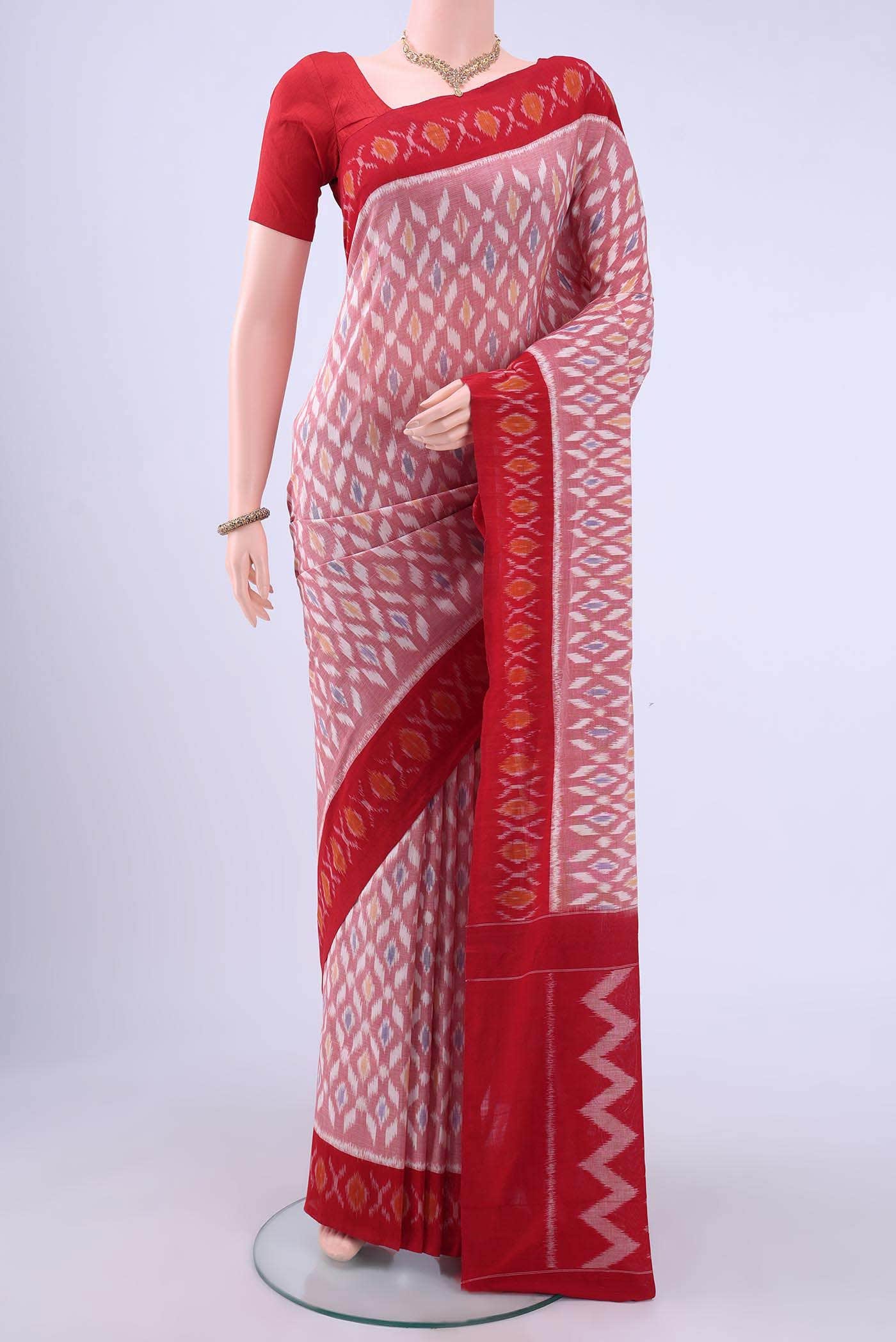 Red Pochampally Cotton Saree