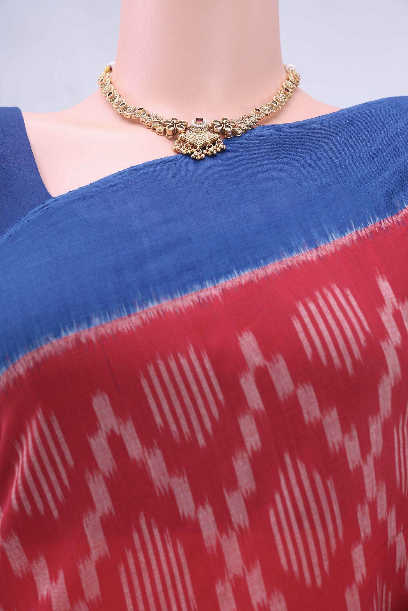 Deep Red Pochampally Cotton Saree