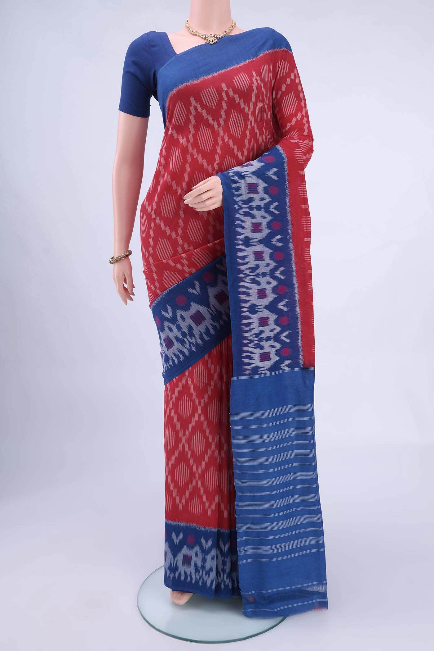 Deep Red Pochampally Cotton Saree