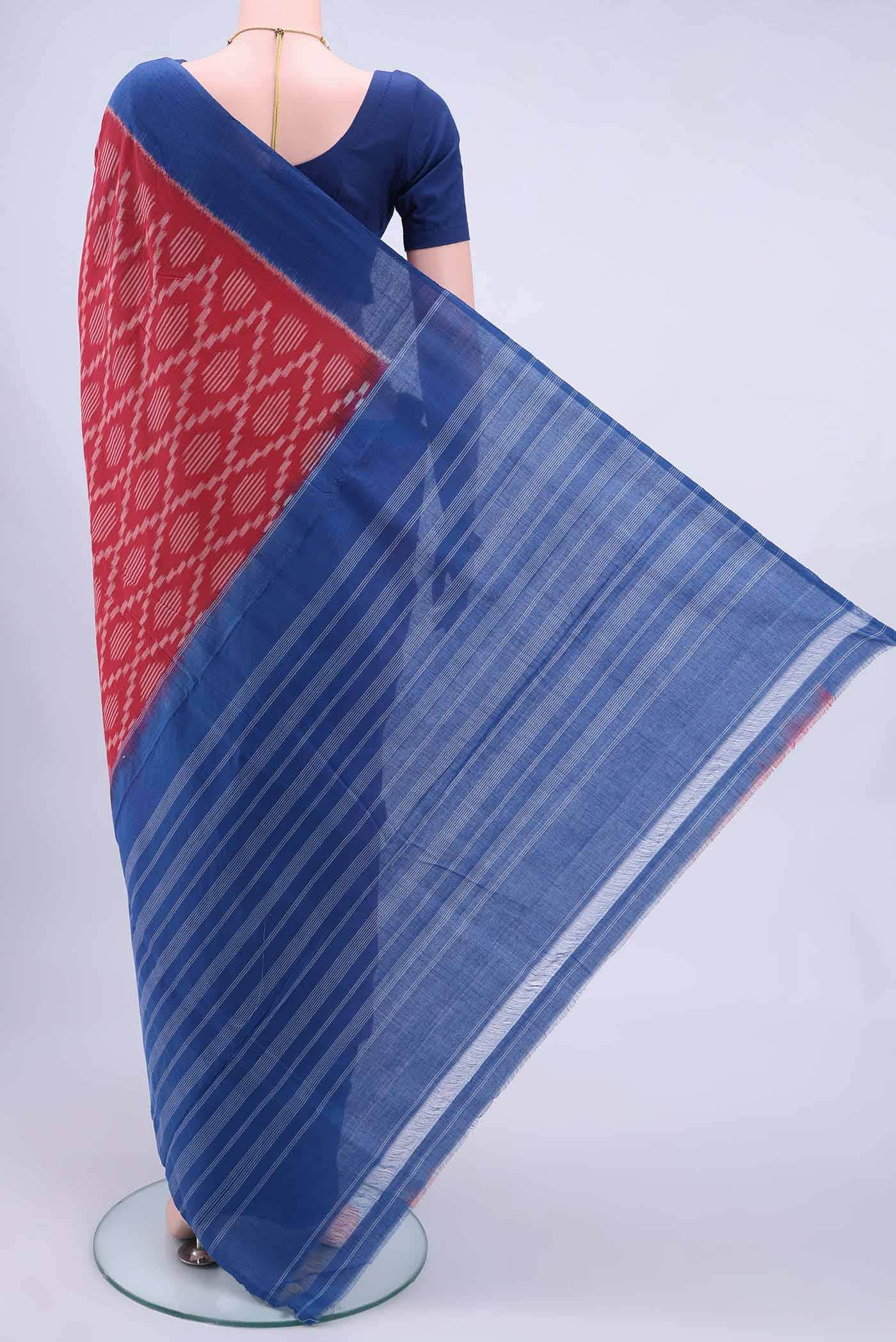 Deep Red Pochampally Cotton Saree