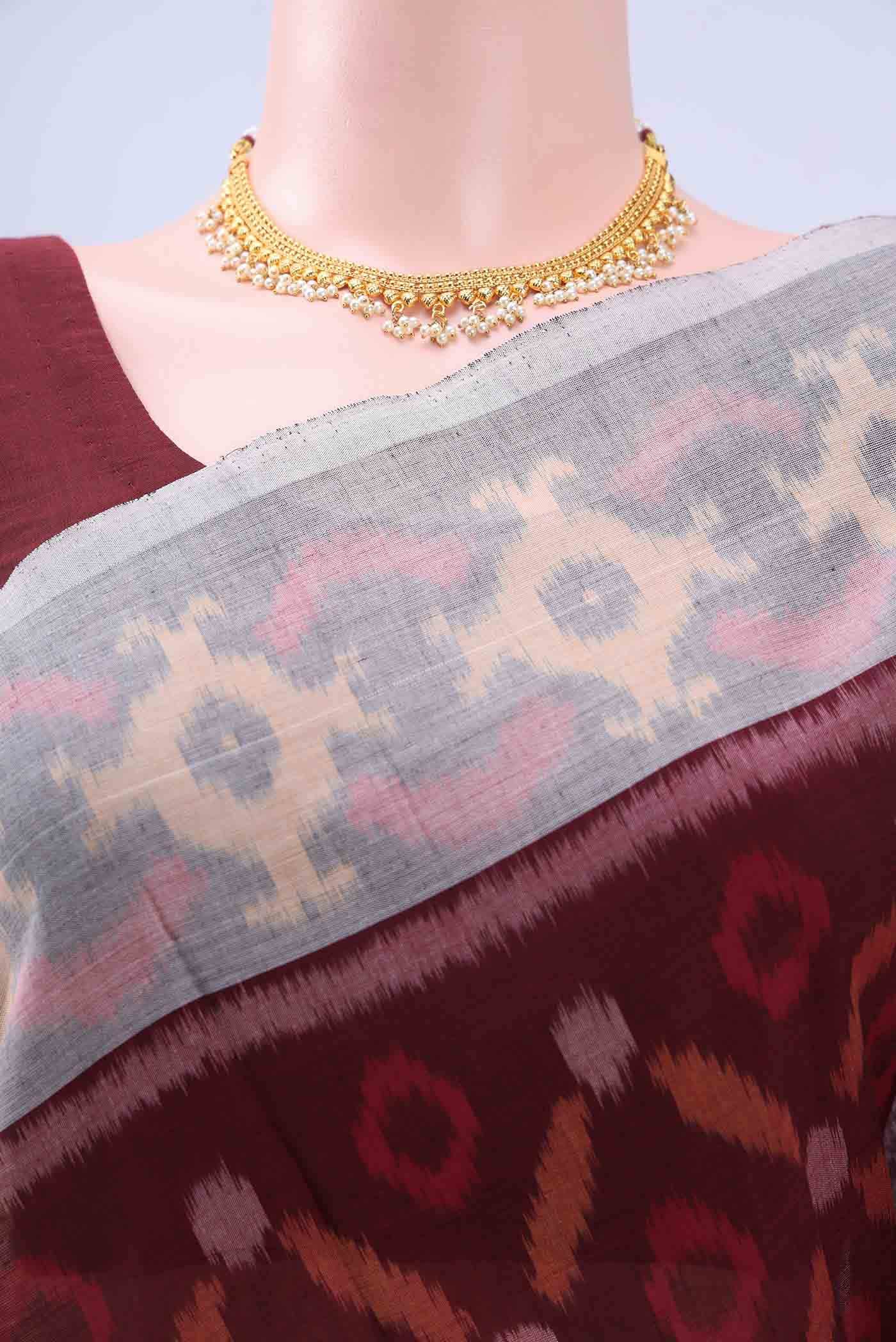 Maroon Pochampally Cotton Saree