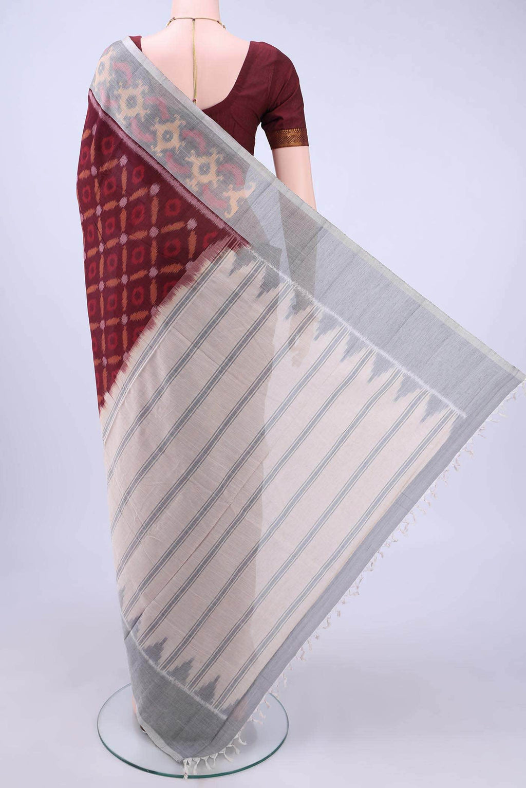 Maroon Pochampally Cotton Saree