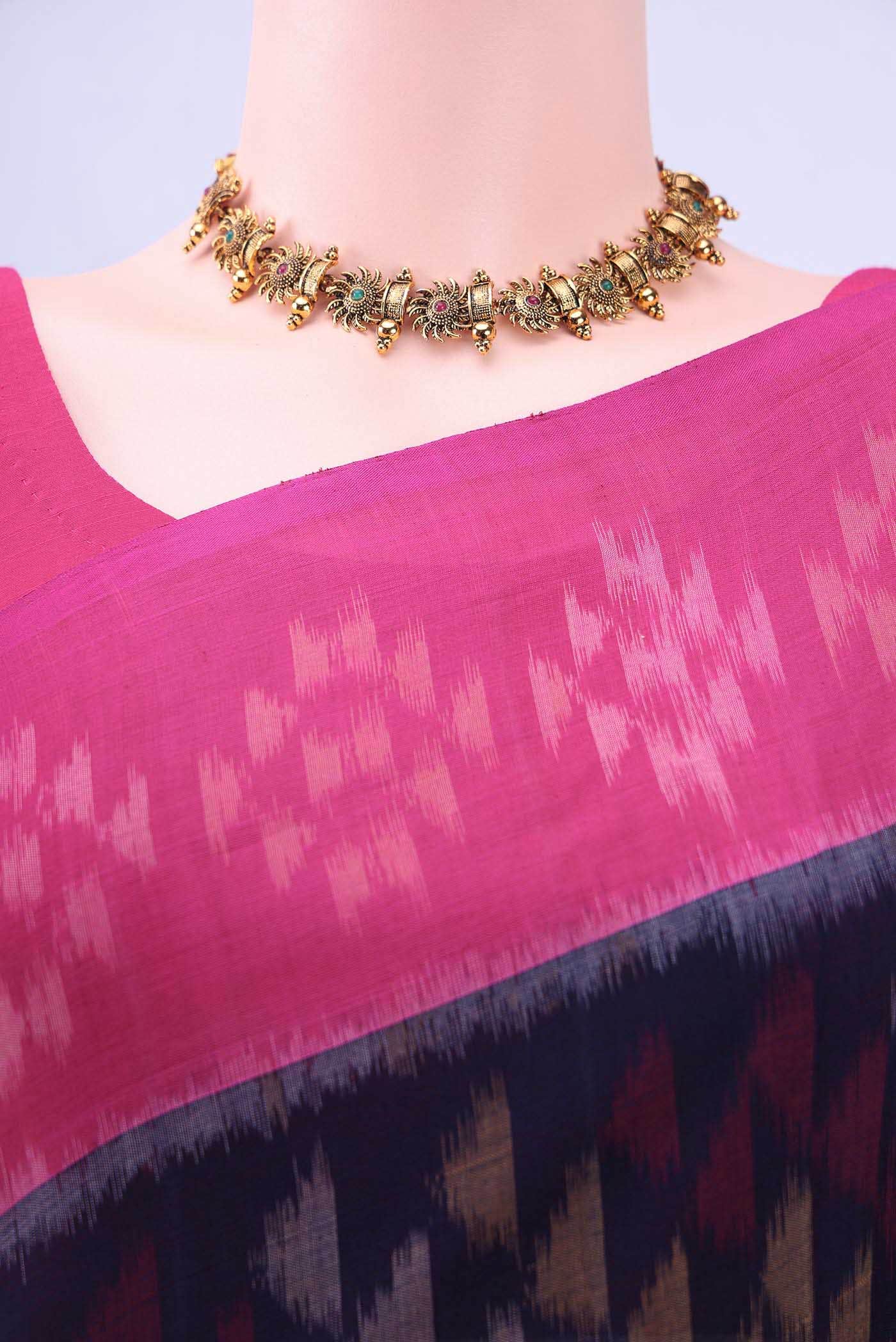 Navy Blue Pochampally Cotton Saree