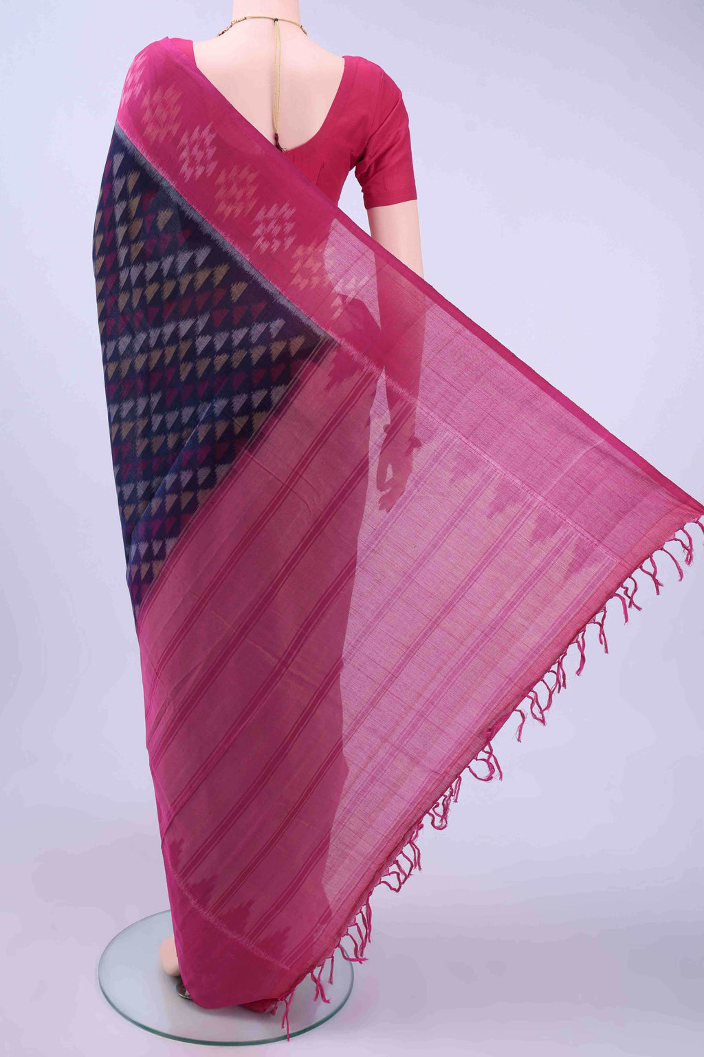 Navy Blue Pochampally Cotton Saree