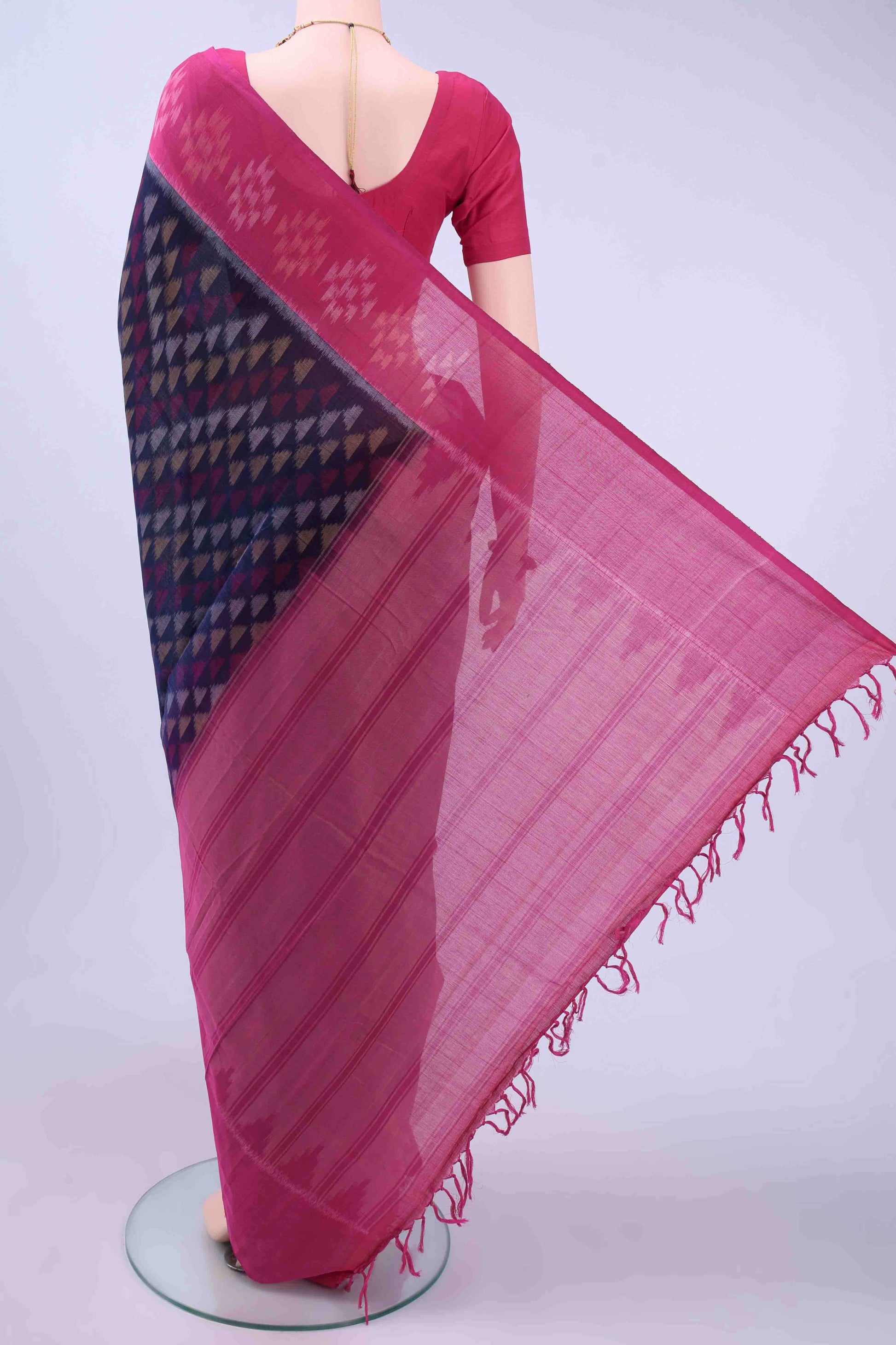 Navy Blue Pochampally Cotton Saree