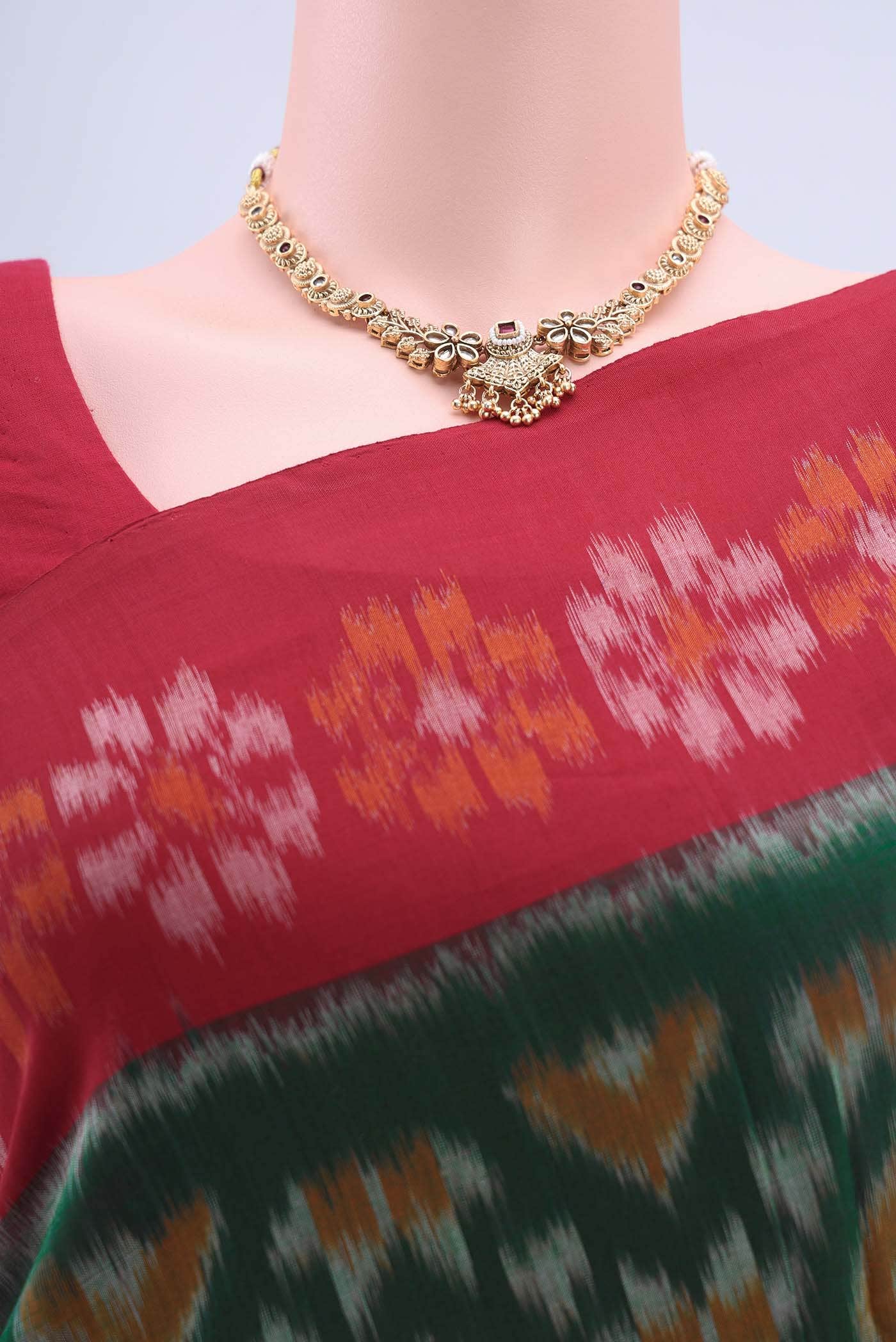 Olive Green Pochampally Cotton Saree