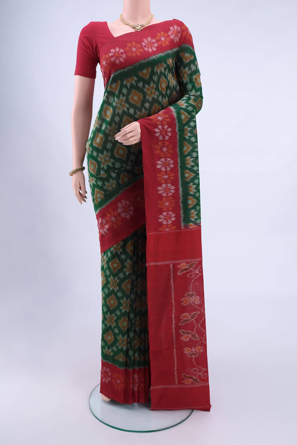 Olive Green Pochampally Cotton Saree