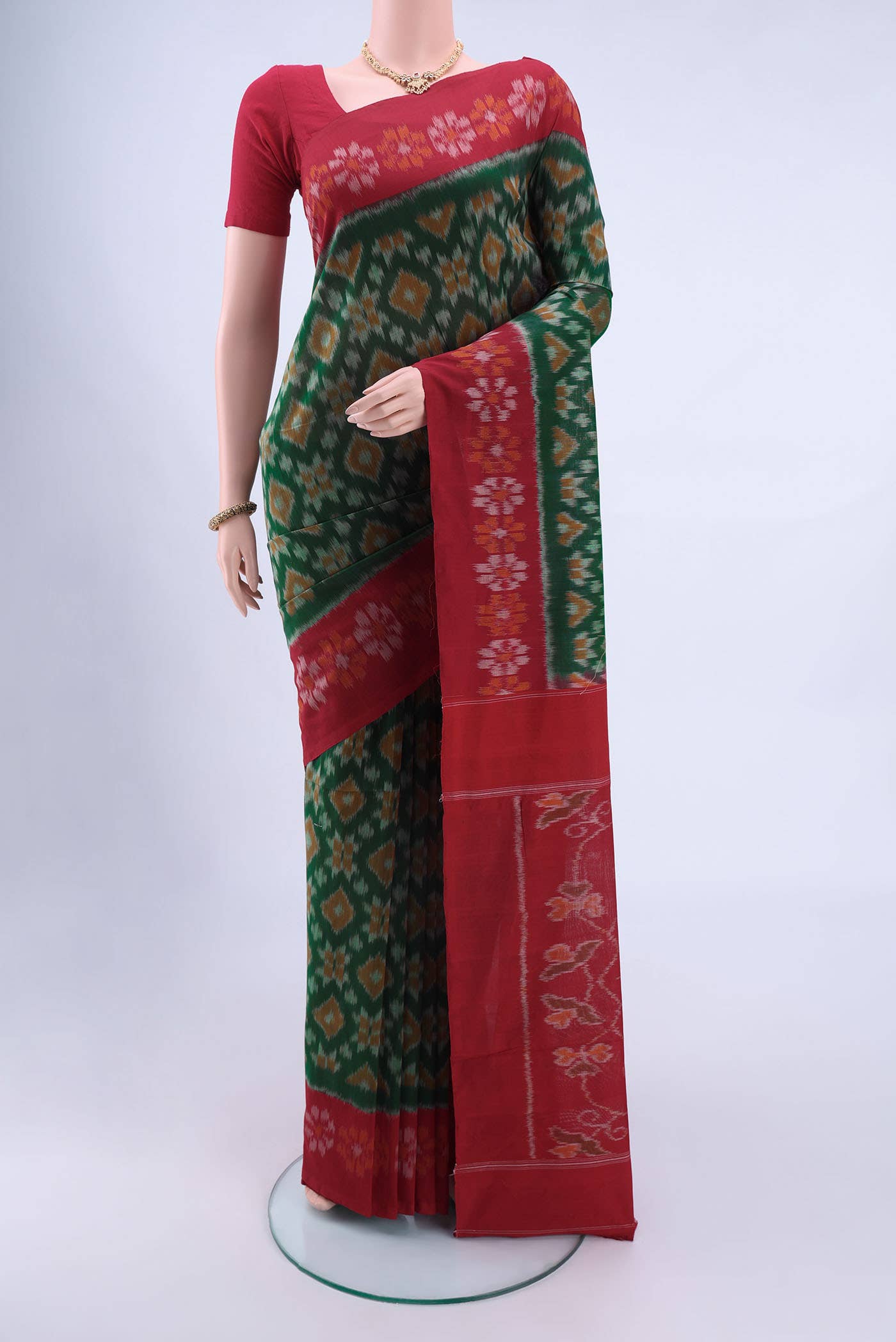 Olive Green Pochampally Cotton Saree