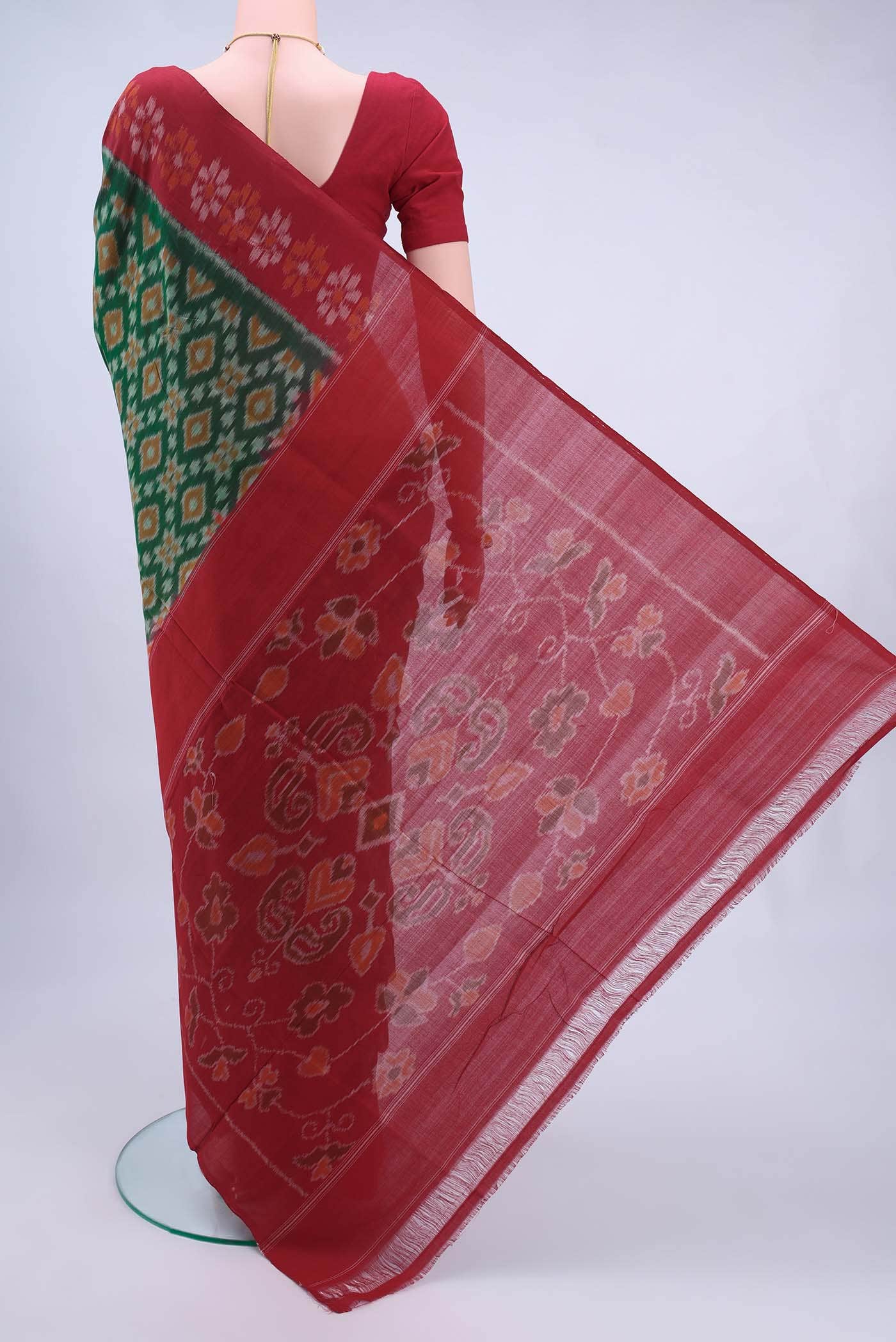 Olive Green Pochampally Cotton Saree