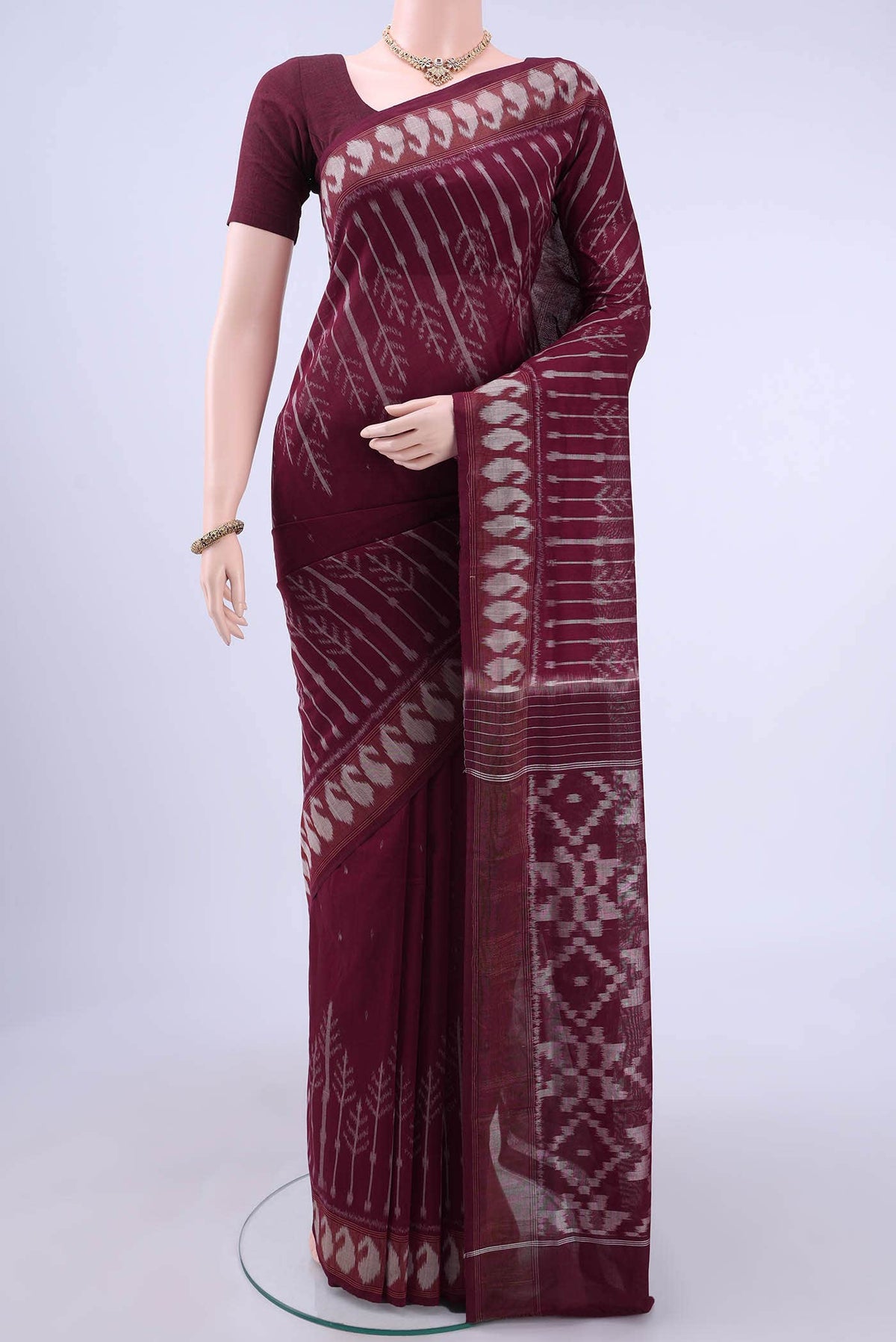 Brown Pochampally Cotton Saree