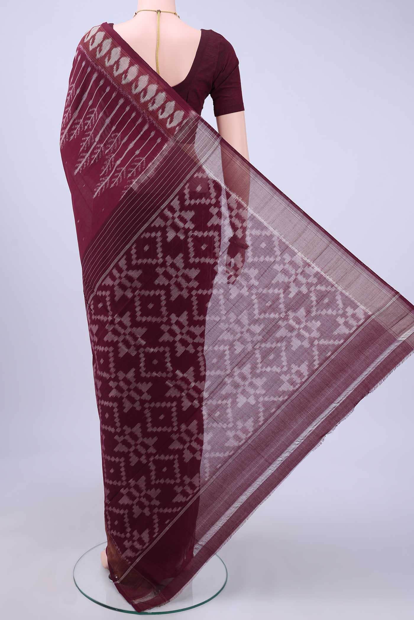 Brown Pochampally Cotton Saree