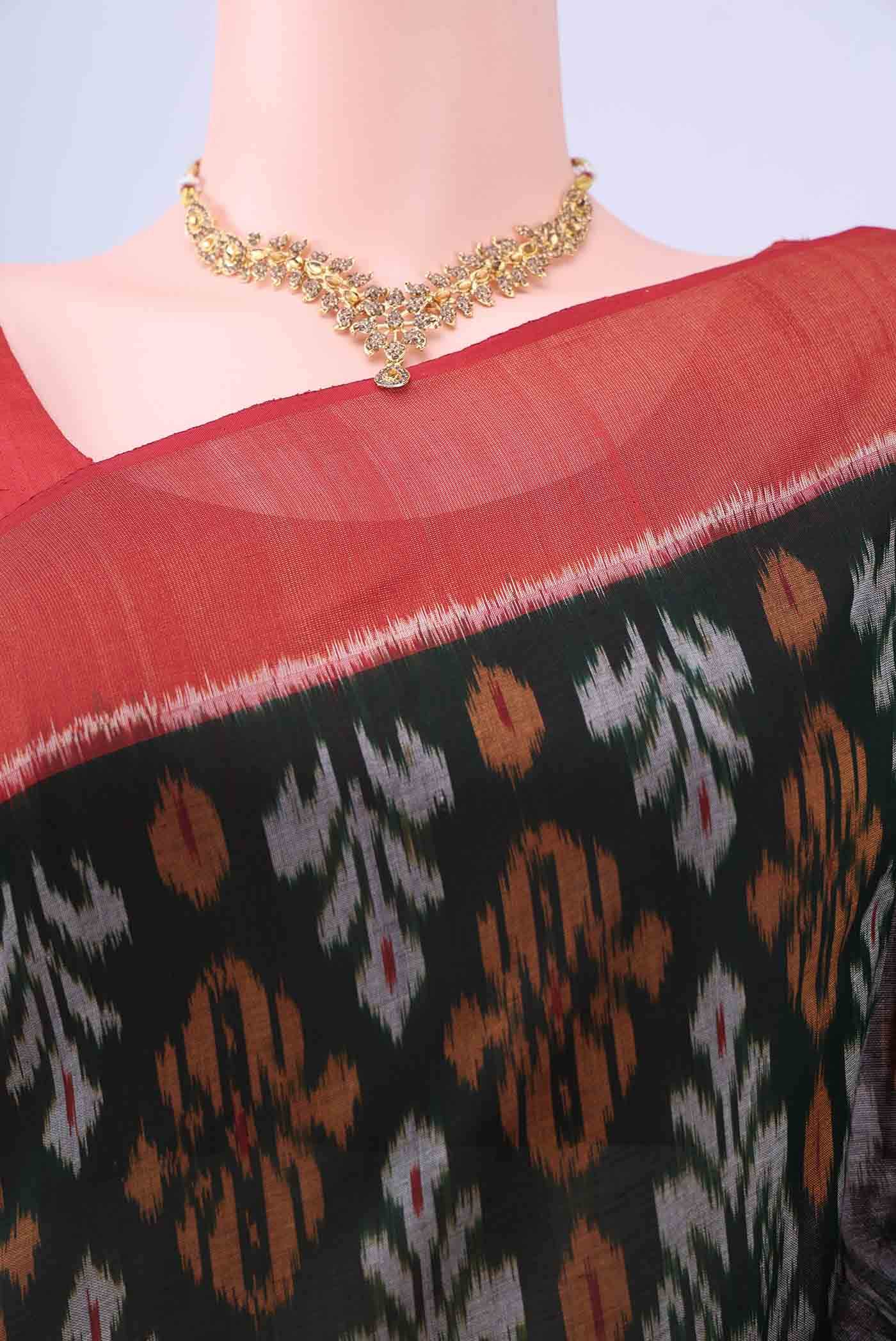 Bottle Green Pochampally Cotton Saree