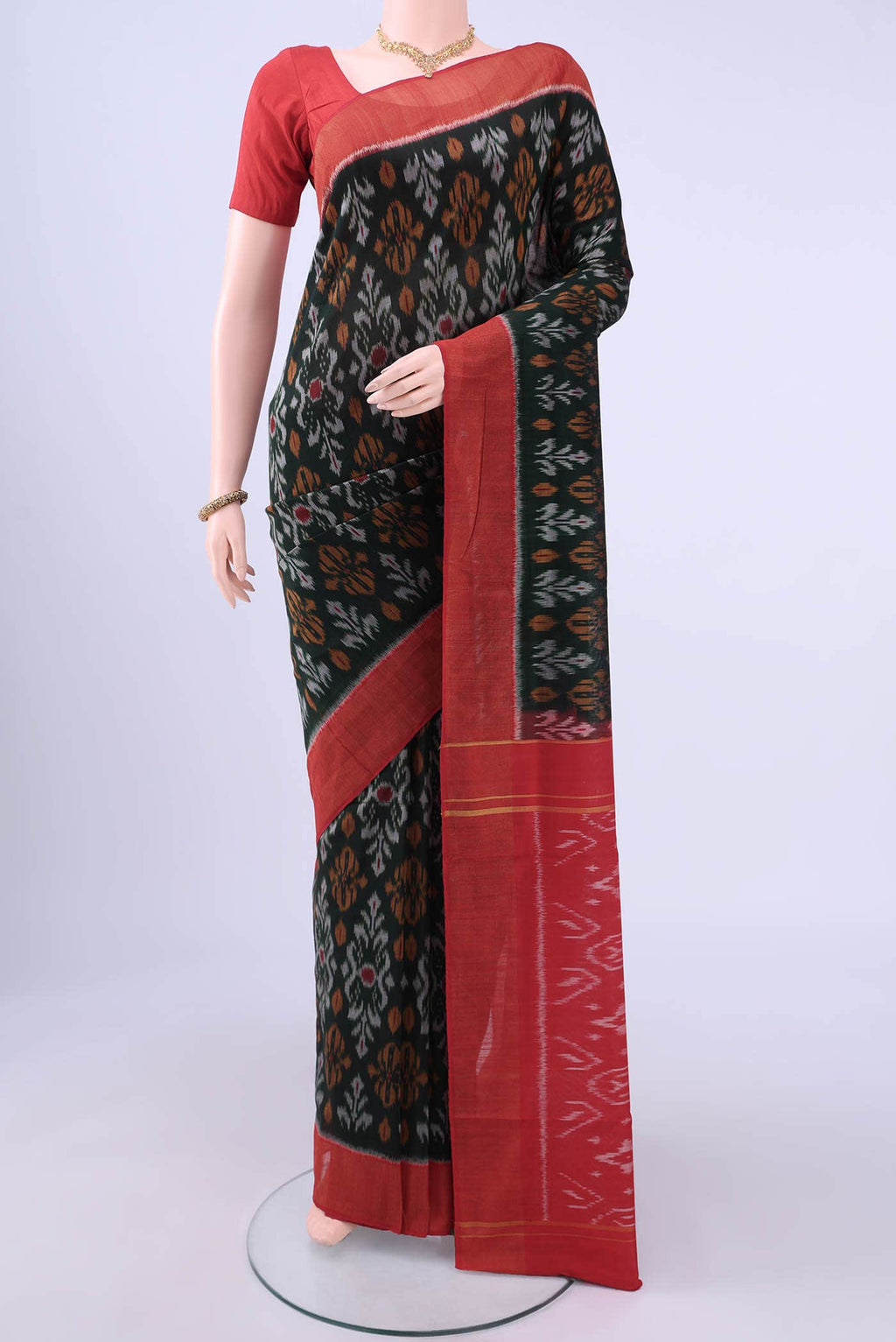 Bottle Green Pochampally Cotton Saree