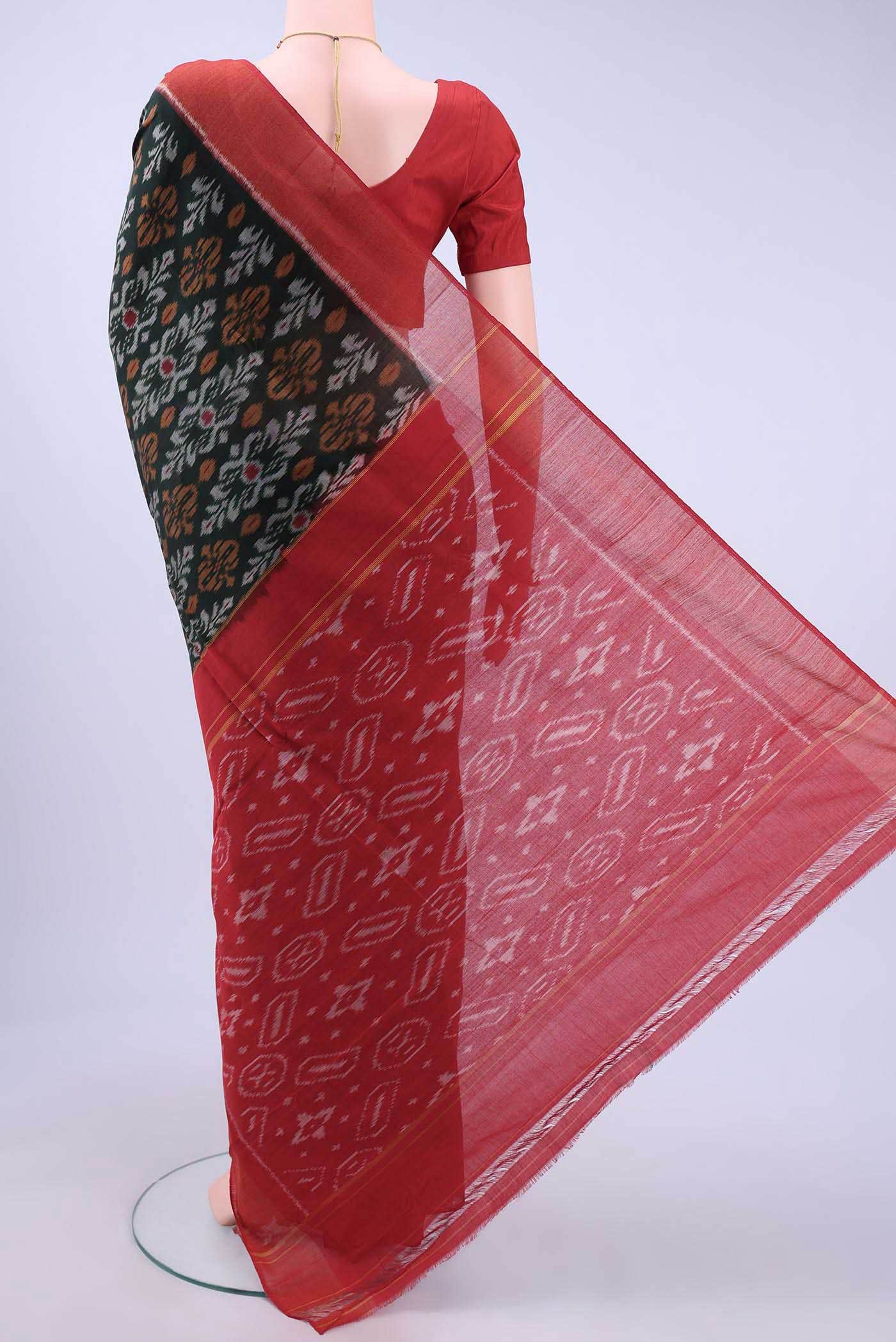 Bottle Green Pochampally Cotton Saree