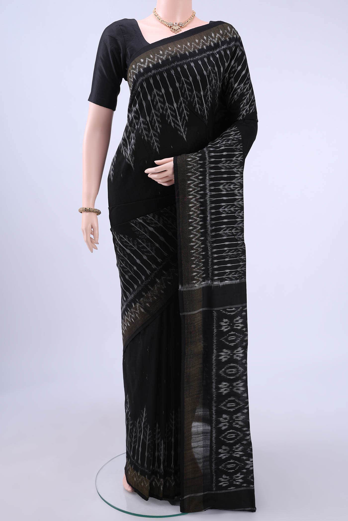 Black Pochampally Cotton Saree