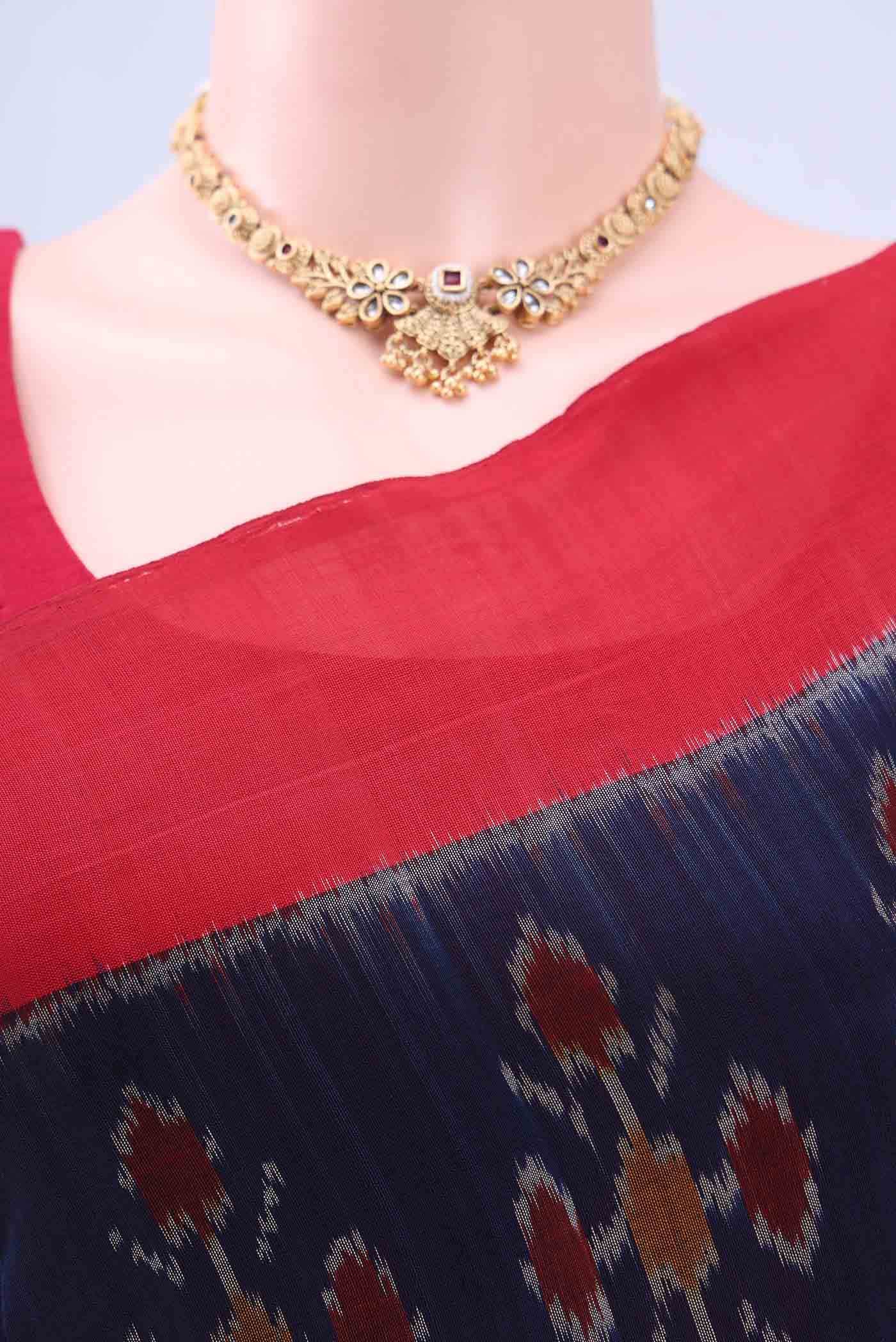 Navy Blue Pochampally Cotton Saree