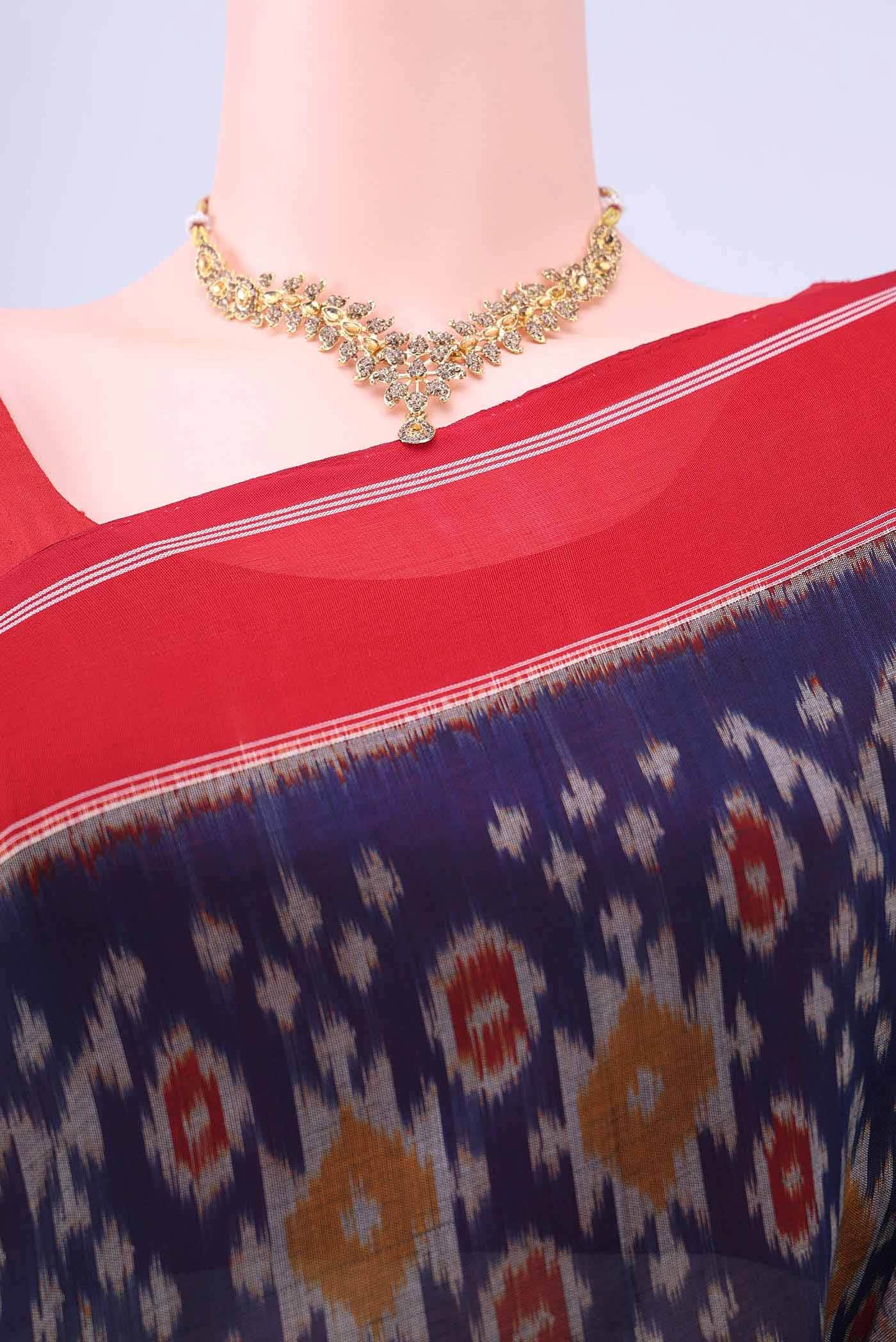 Navy Blue Pochampally Cotton Saree