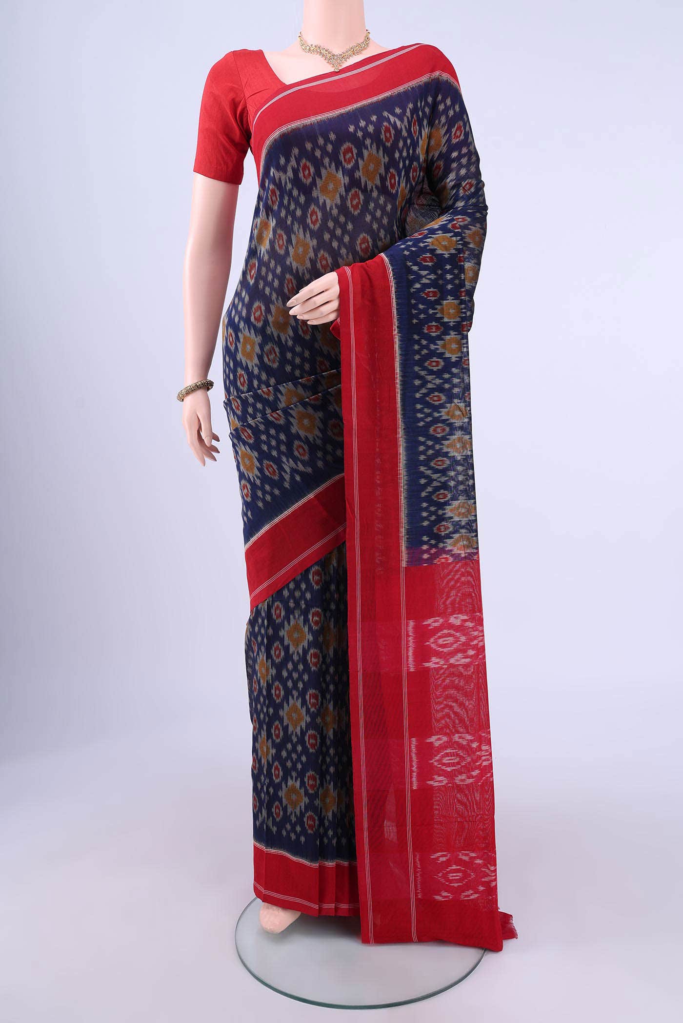 Navy Blue Pochampally Cotton Saree