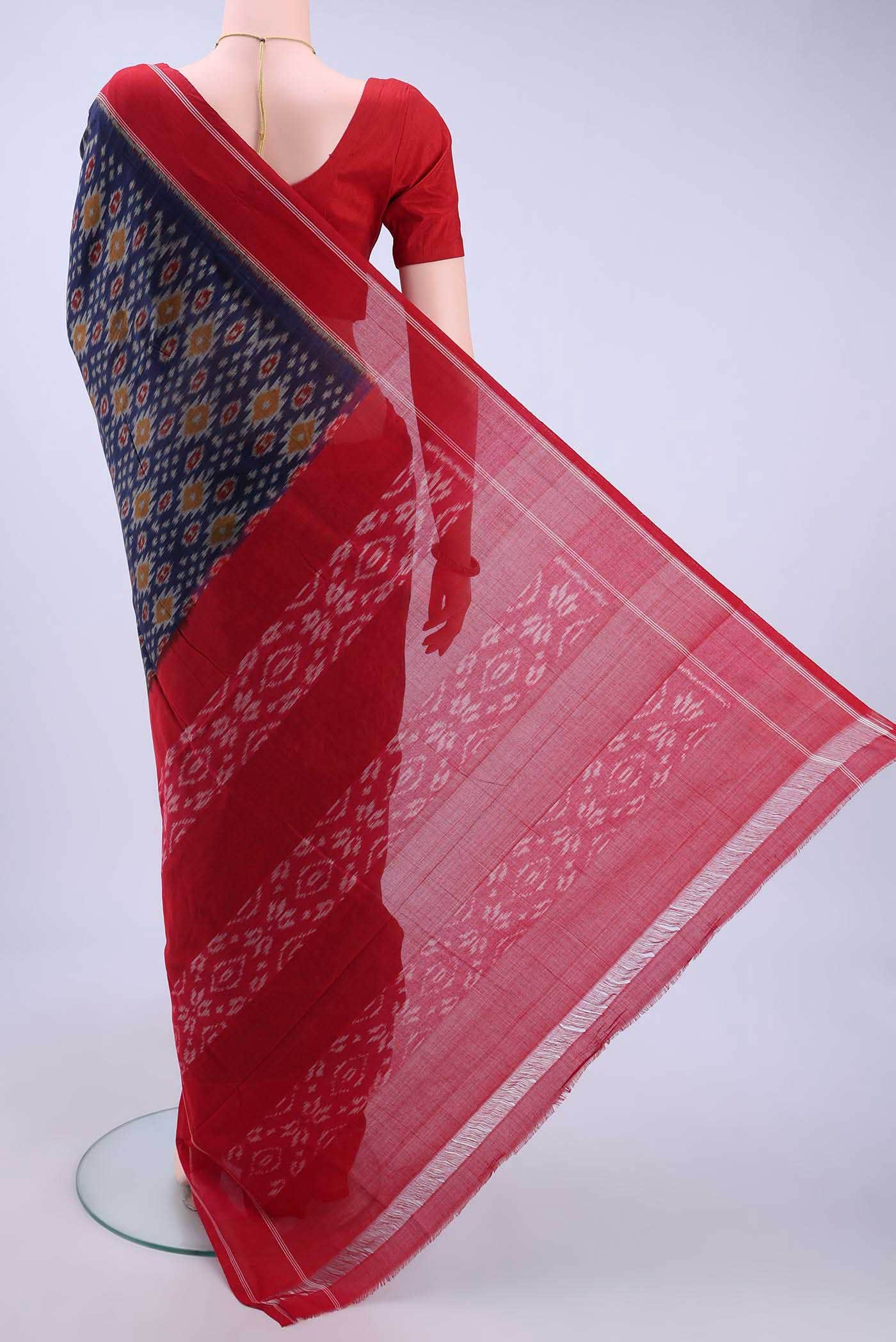 Navy Blue Pochampally Cotton Saree