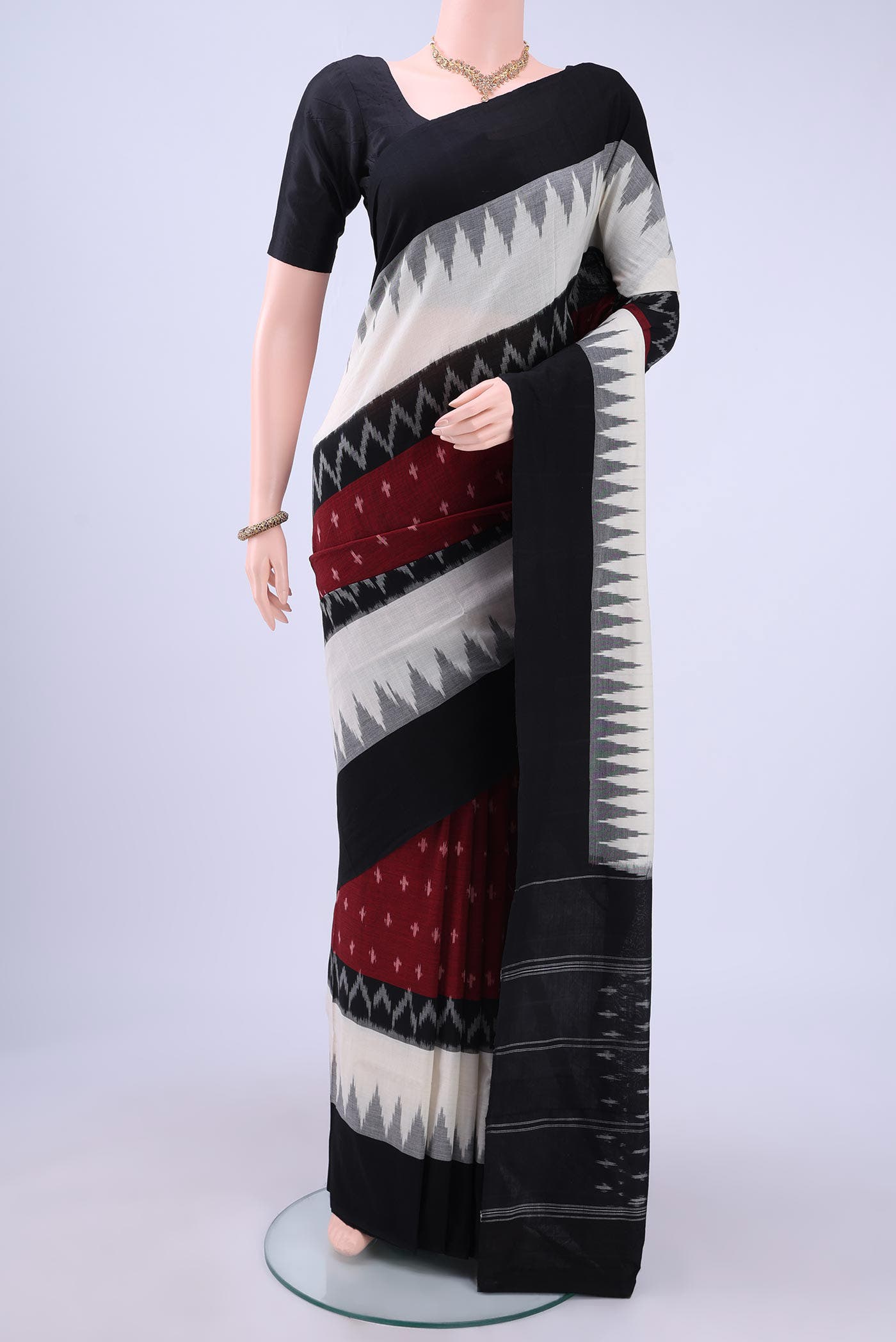 Maroon Pochampally Cotton Saree