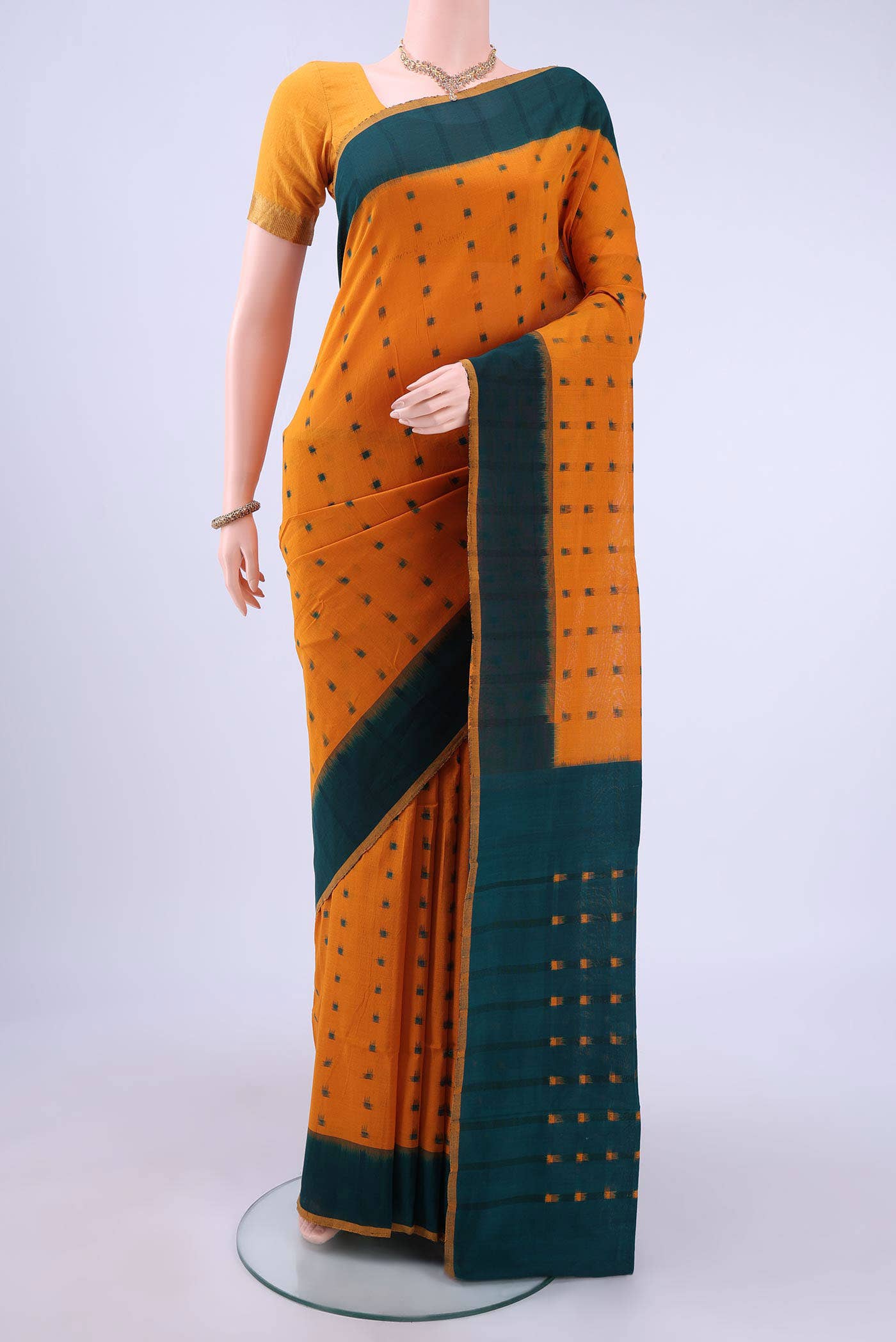 Mustard Pochampally Cotton Saree