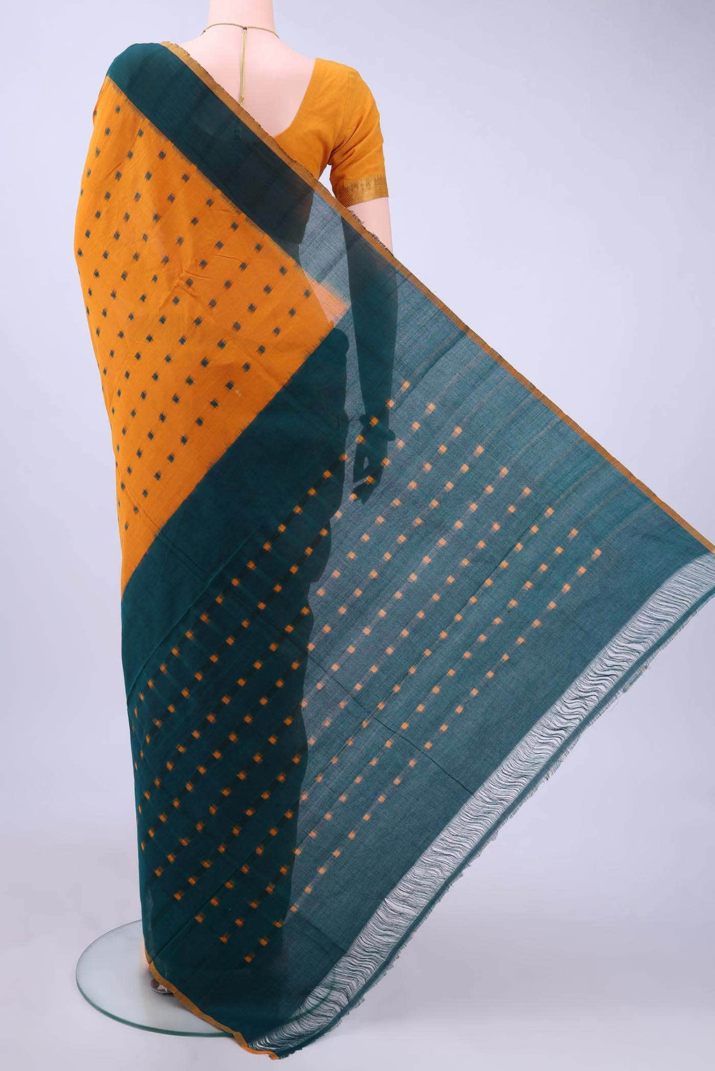 Mustard Pochampally Cotton Saree