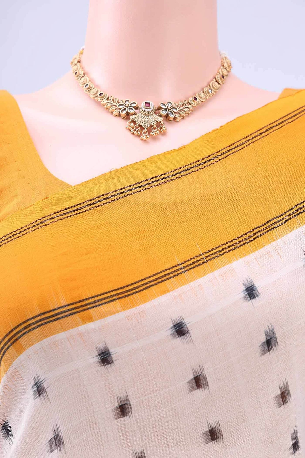 Off White Pochampally Cotton Saree