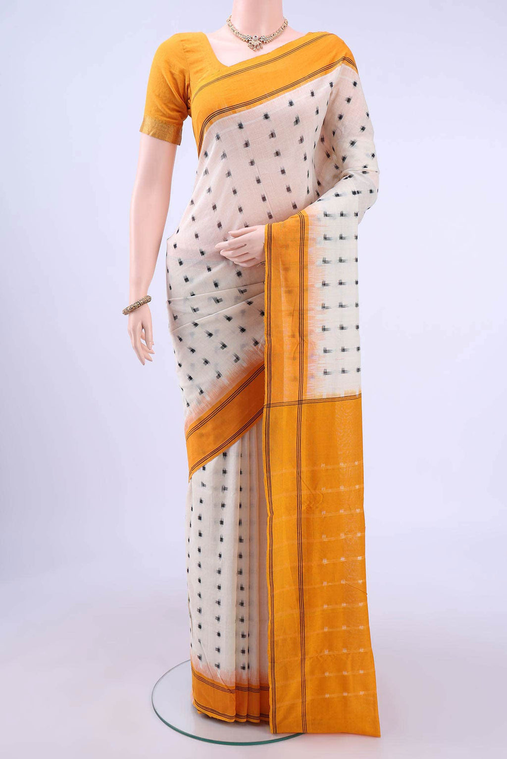 Off White Pochampally Cotton Saree