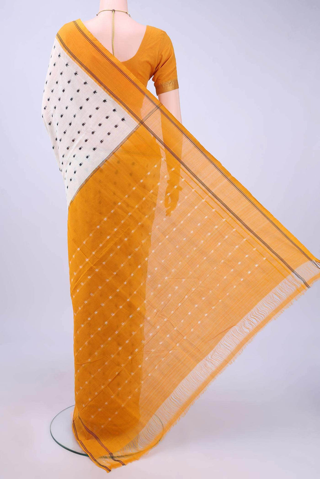 Off White Pochampally Cotton Saree